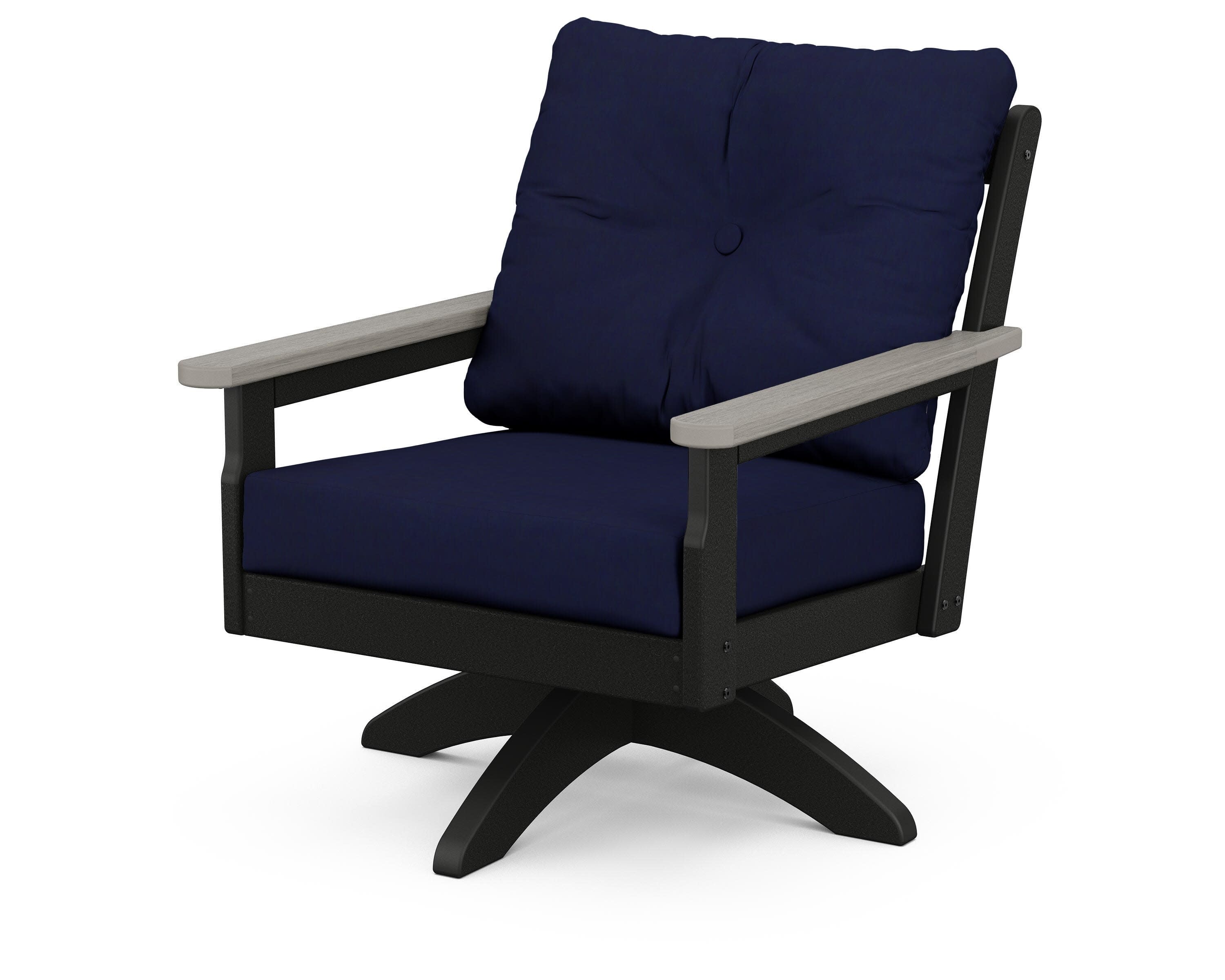 Vineyard Deep Seating Swivel Chair in Black / Driftwood / Navy