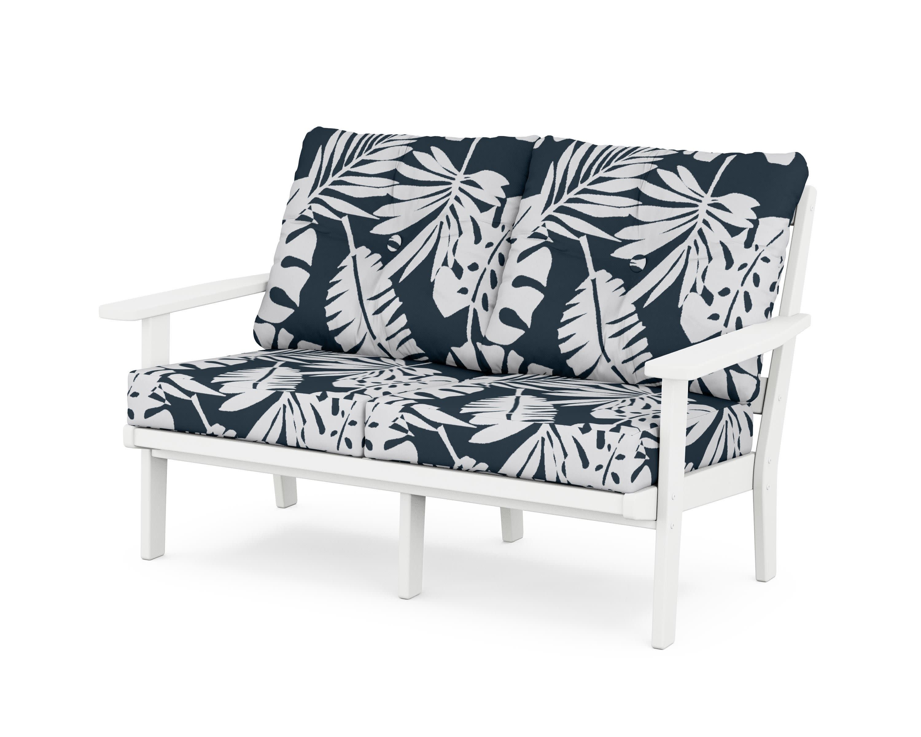 Oxford Deep SeatingLoveseat in White / Leaf Marine Indigo