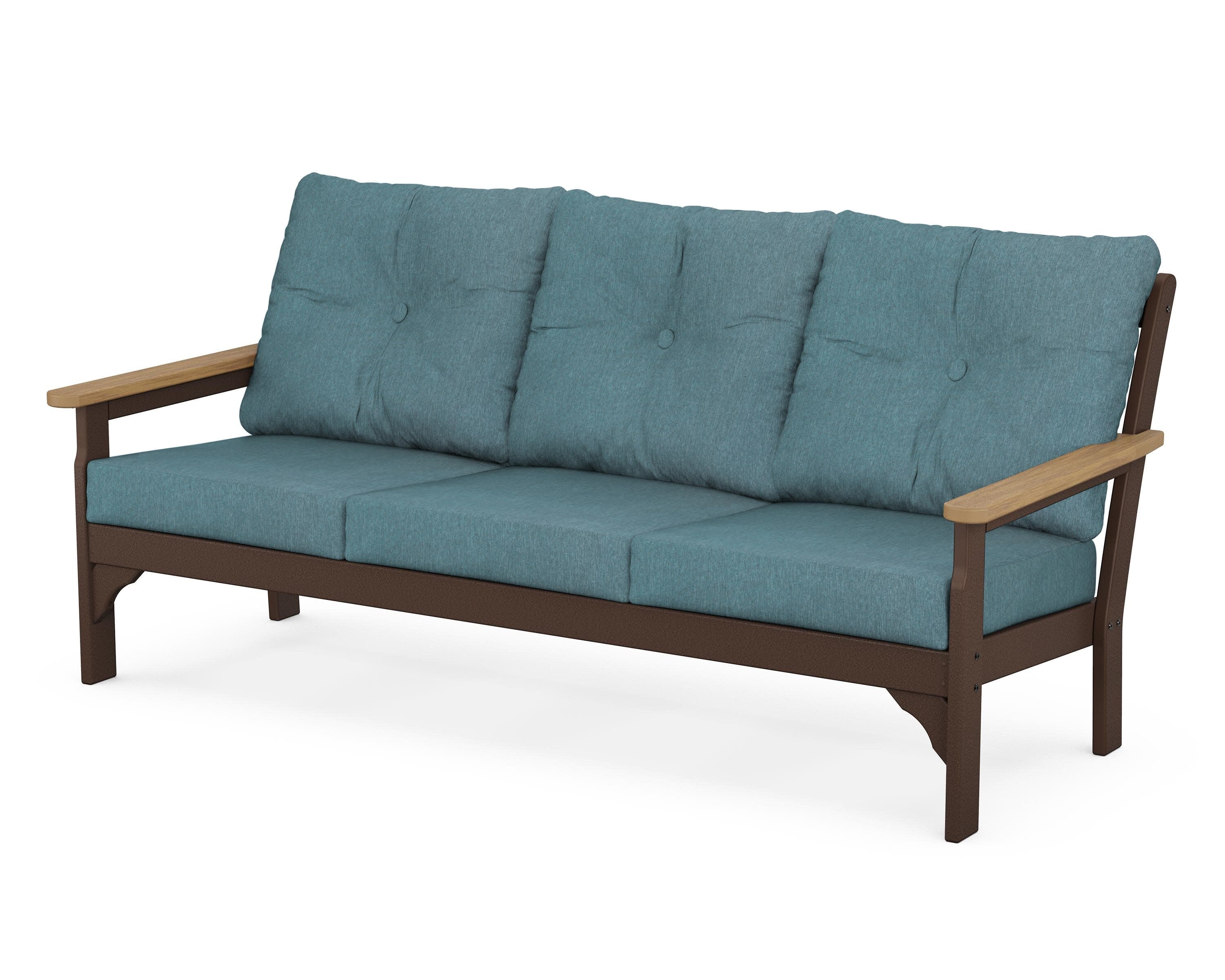 Vineyard Deep Seating Sofa in Mahogany / Natural / Ocean Teal