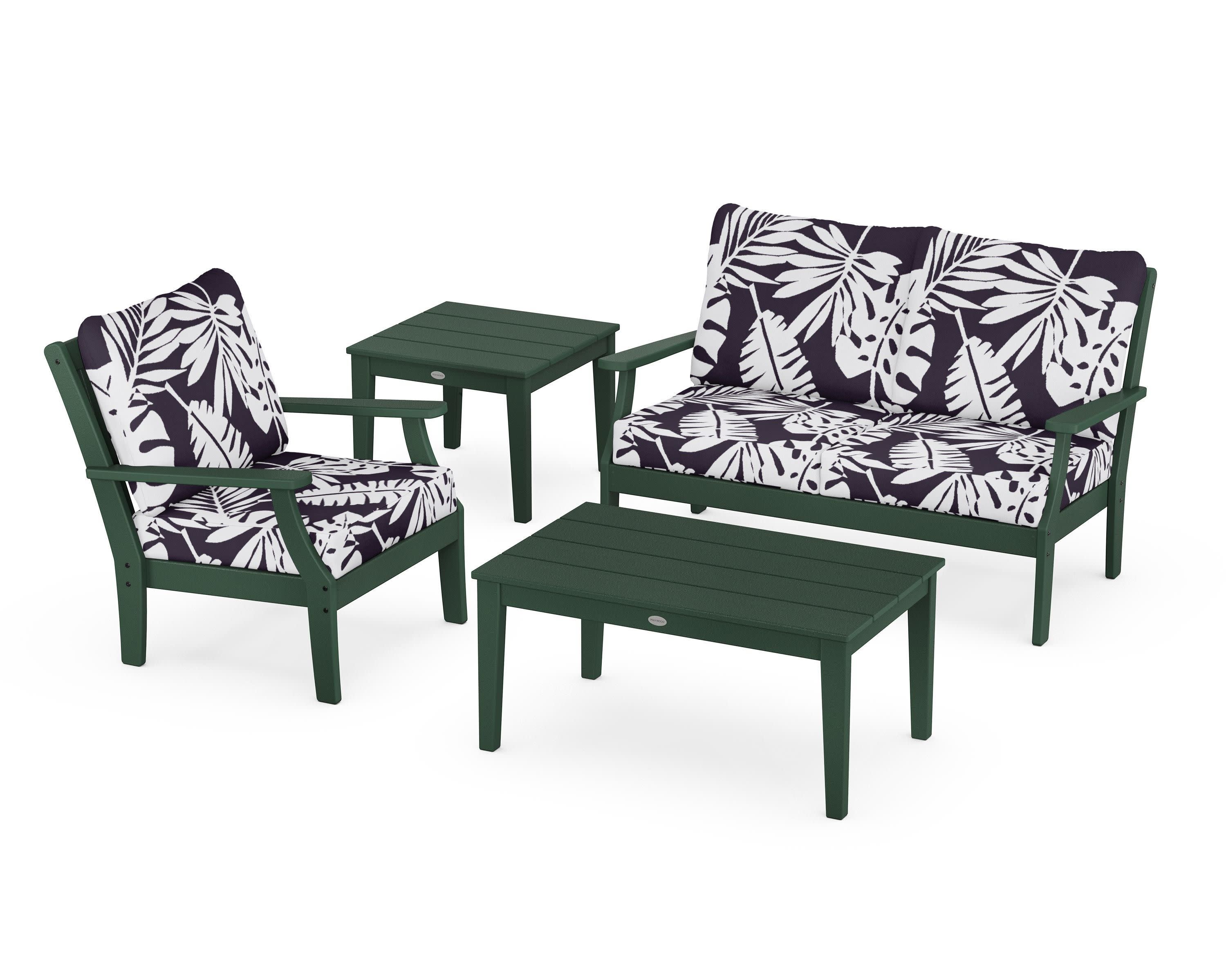 Braxton 4-Piece Deep Seating Set in Green / Leaf Navy