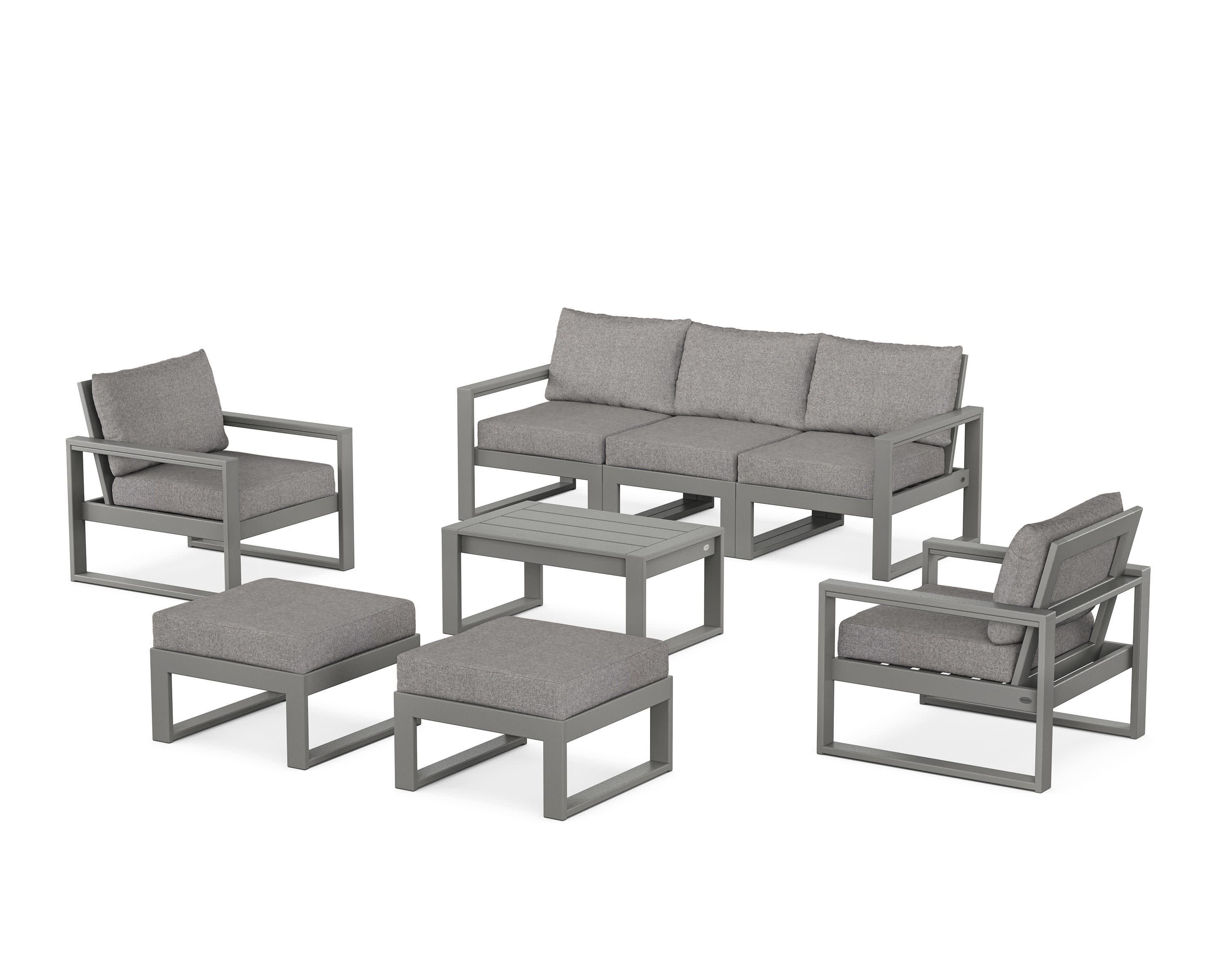 EDGE Sectional 8-Piece Lounge Sofa Set in Slate Grey / Grey Mist