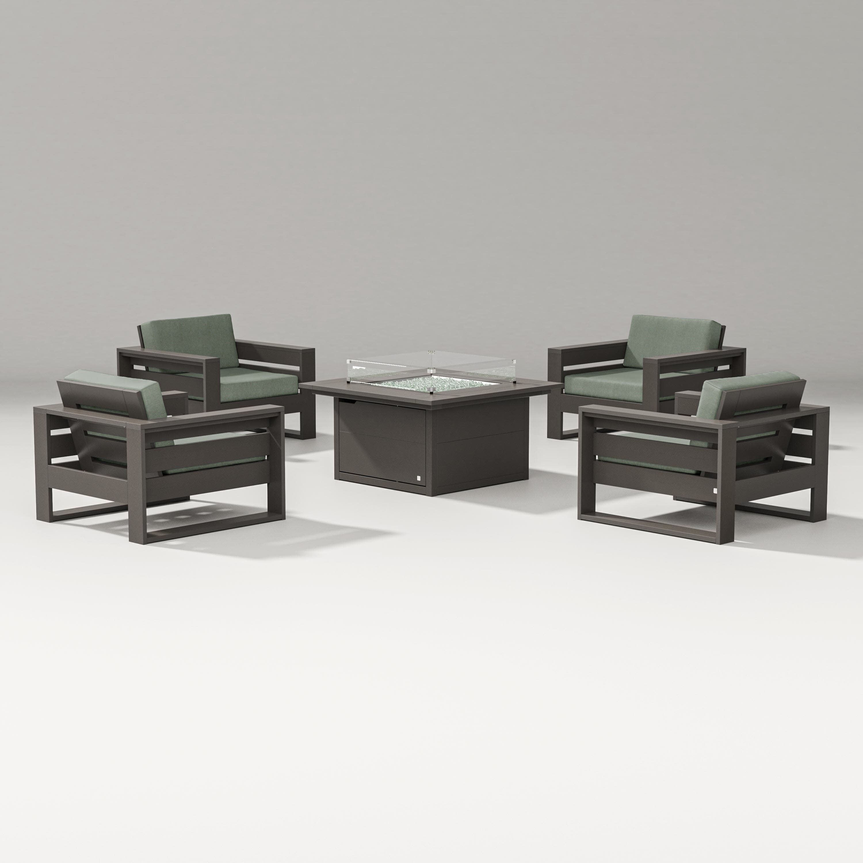 Latitude 5-Piece Lounge Fire Table Set in Vintage Coffee / Cast Sage