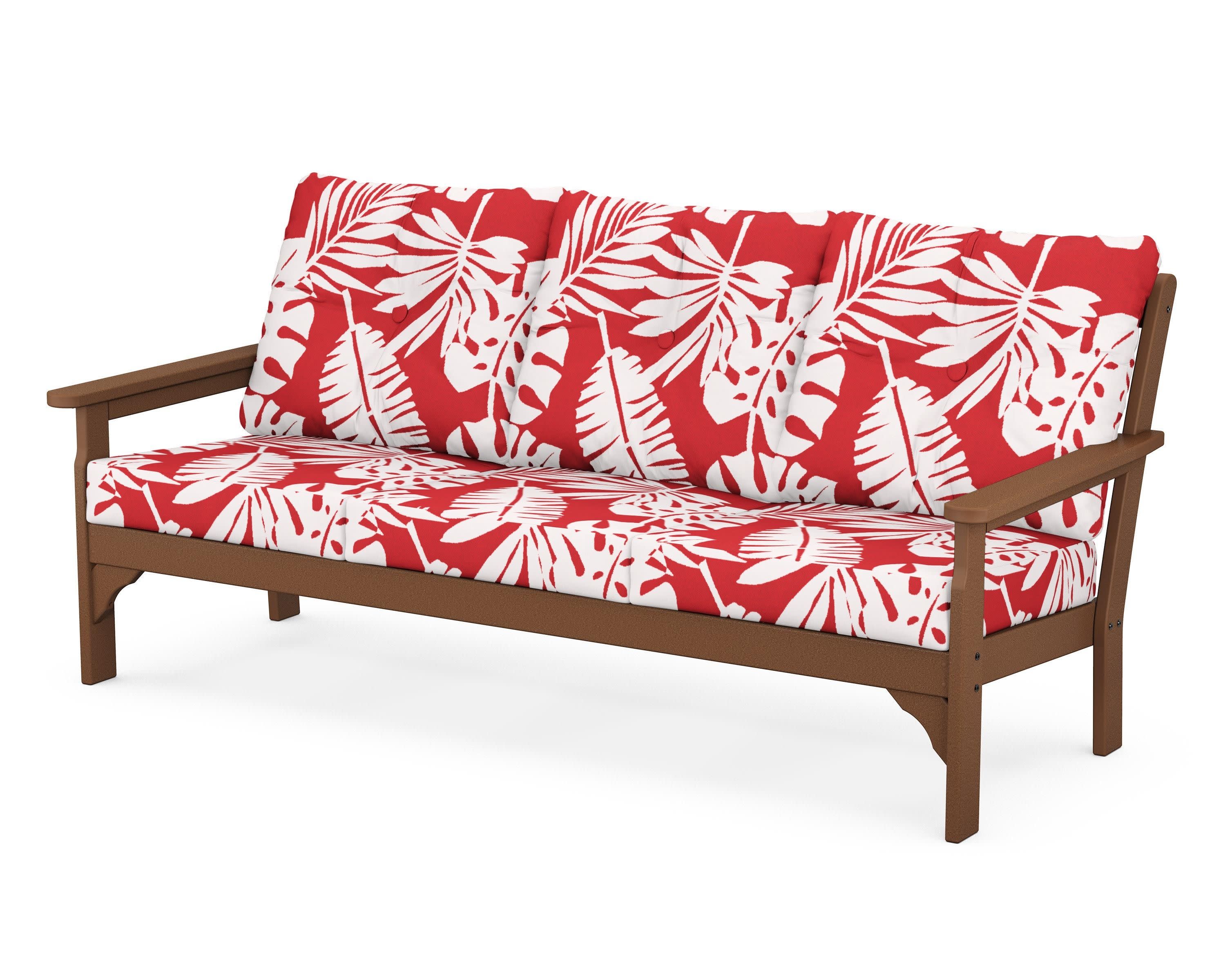 Vineyard Deep Seating Sofa in Teak / Leaf Crimson