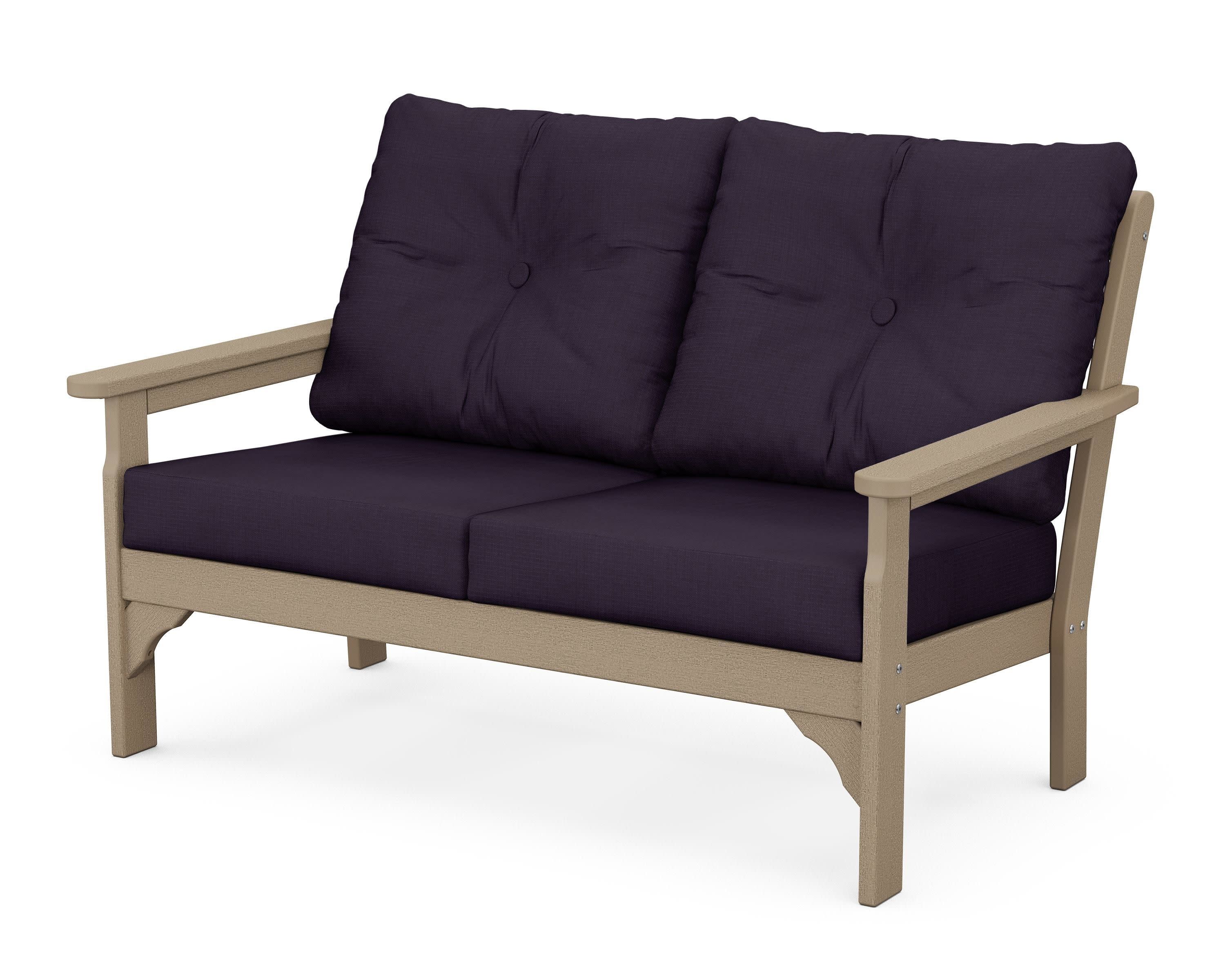 Vineyard Deep Seating Loveseat in Vintage Sahara / Navy Linen