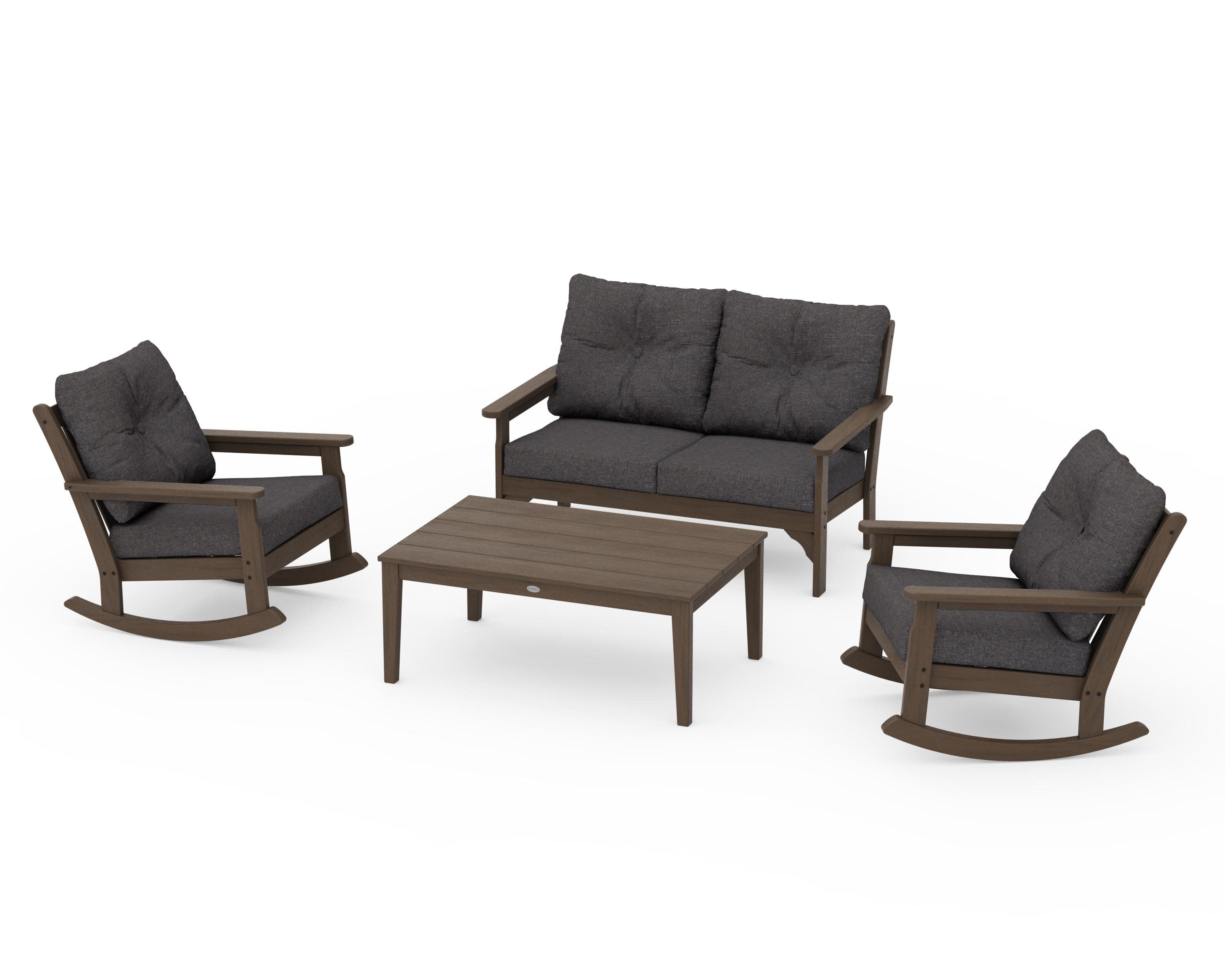 Vineyard 4-Piece Deep Seating Rocking Chair Set in Kona / Ash Charcoal