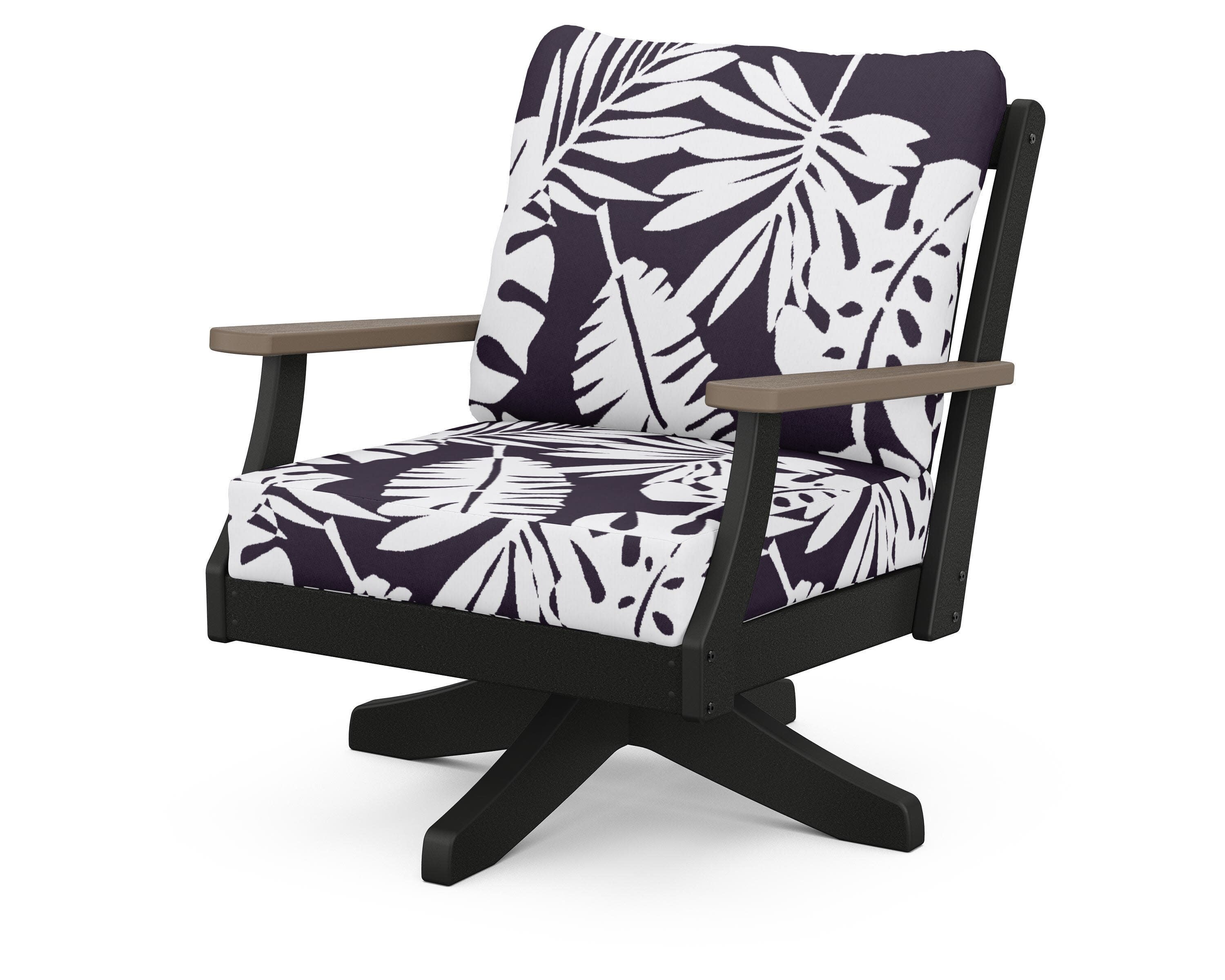 Braxton Deep Seating Swivel Chair in Black / Kona / Leaf Navy
