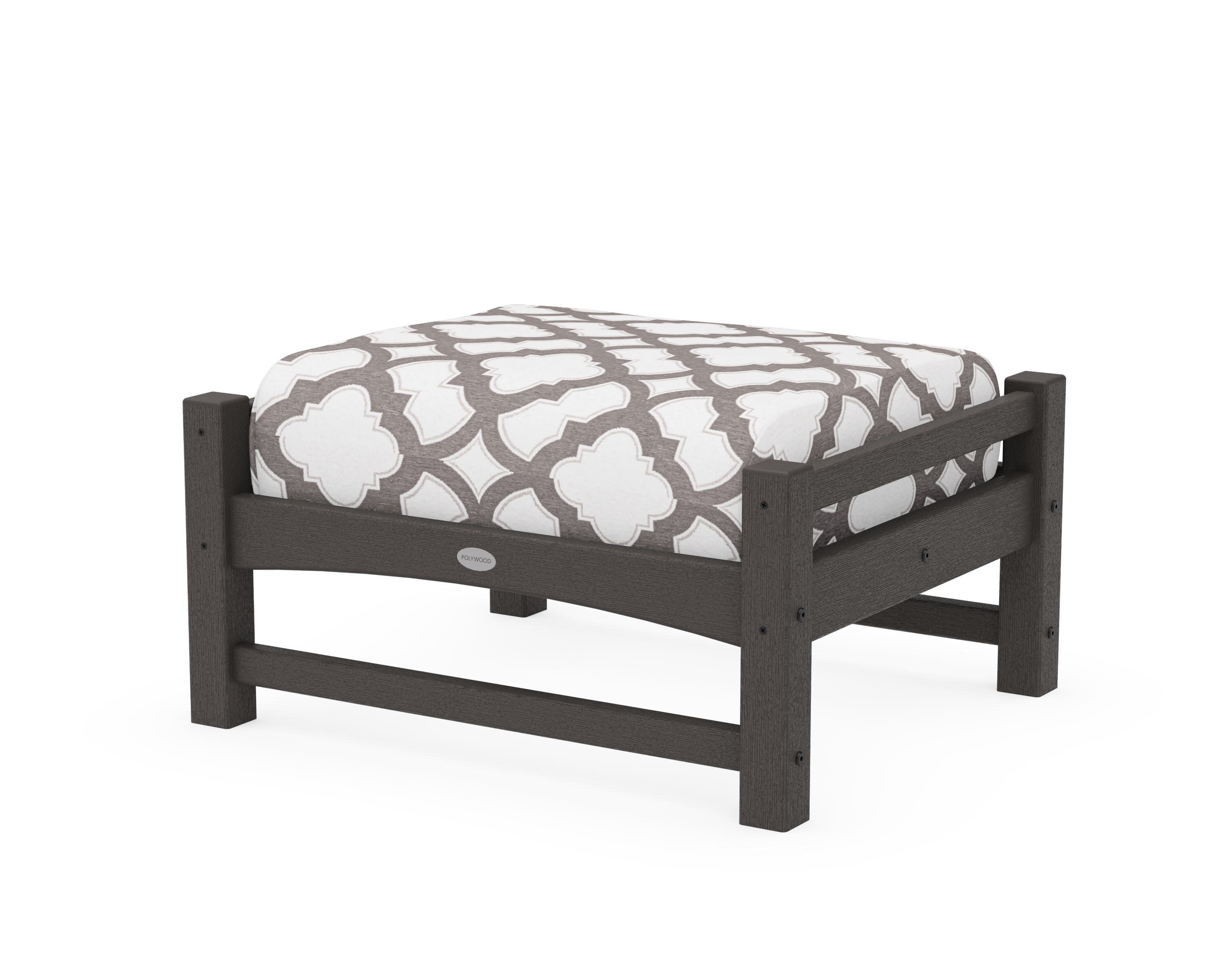 Club Ottoman in Vintage Coffee / Trellis Grey Mist