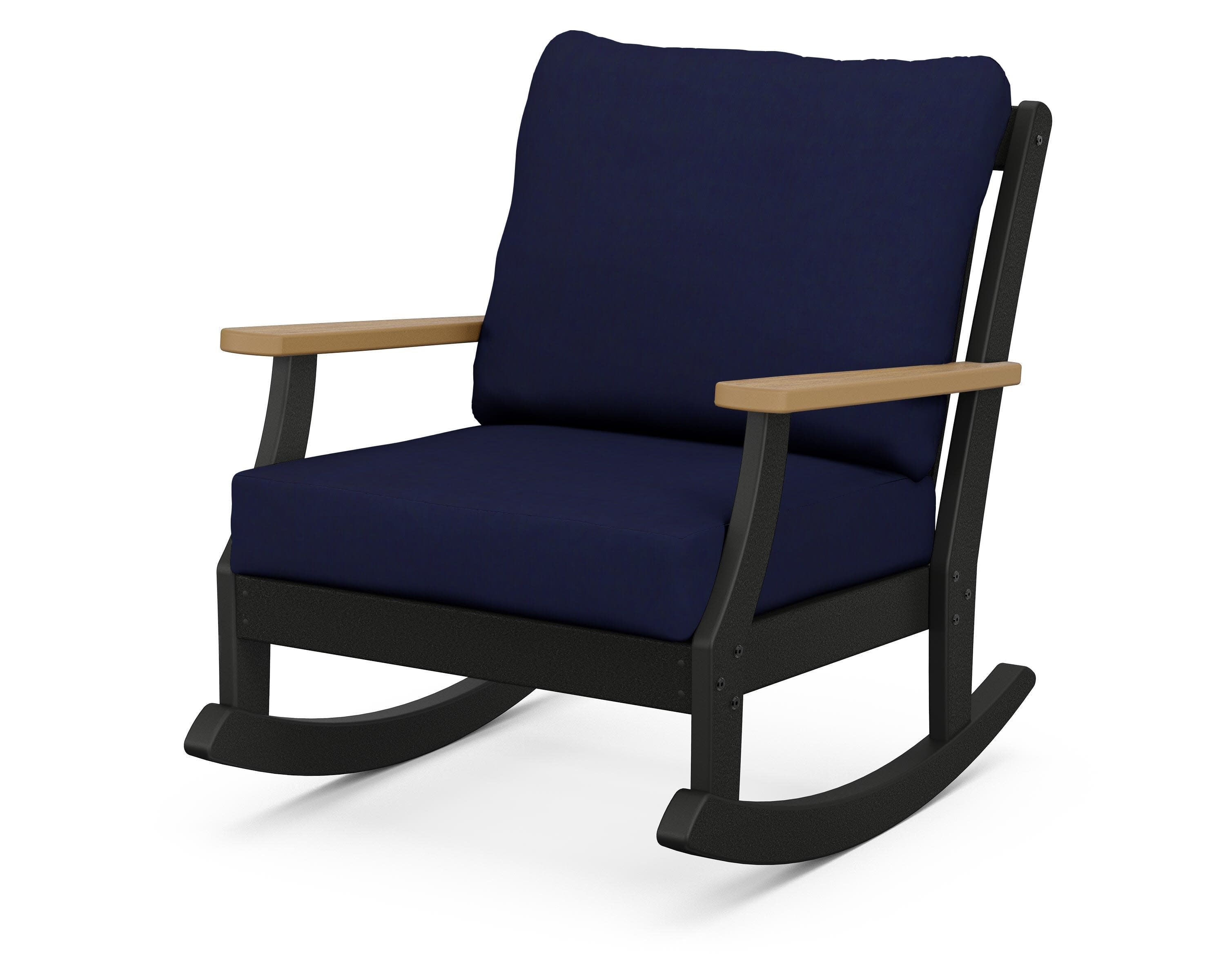 Braxton Deep Seating Rocking Chair in Black / Natural / Navy