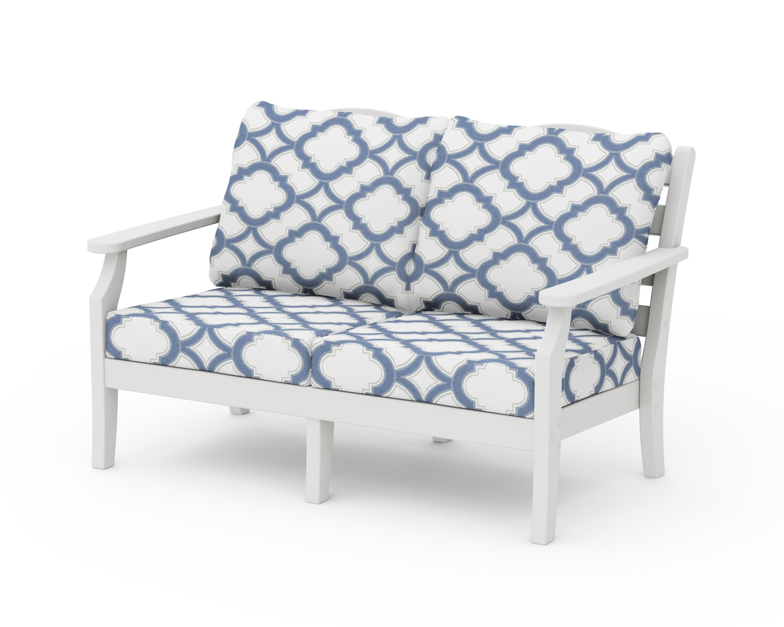 Savannah Deep Seating Loveseat in Vintage White / Trellis Sky Blue