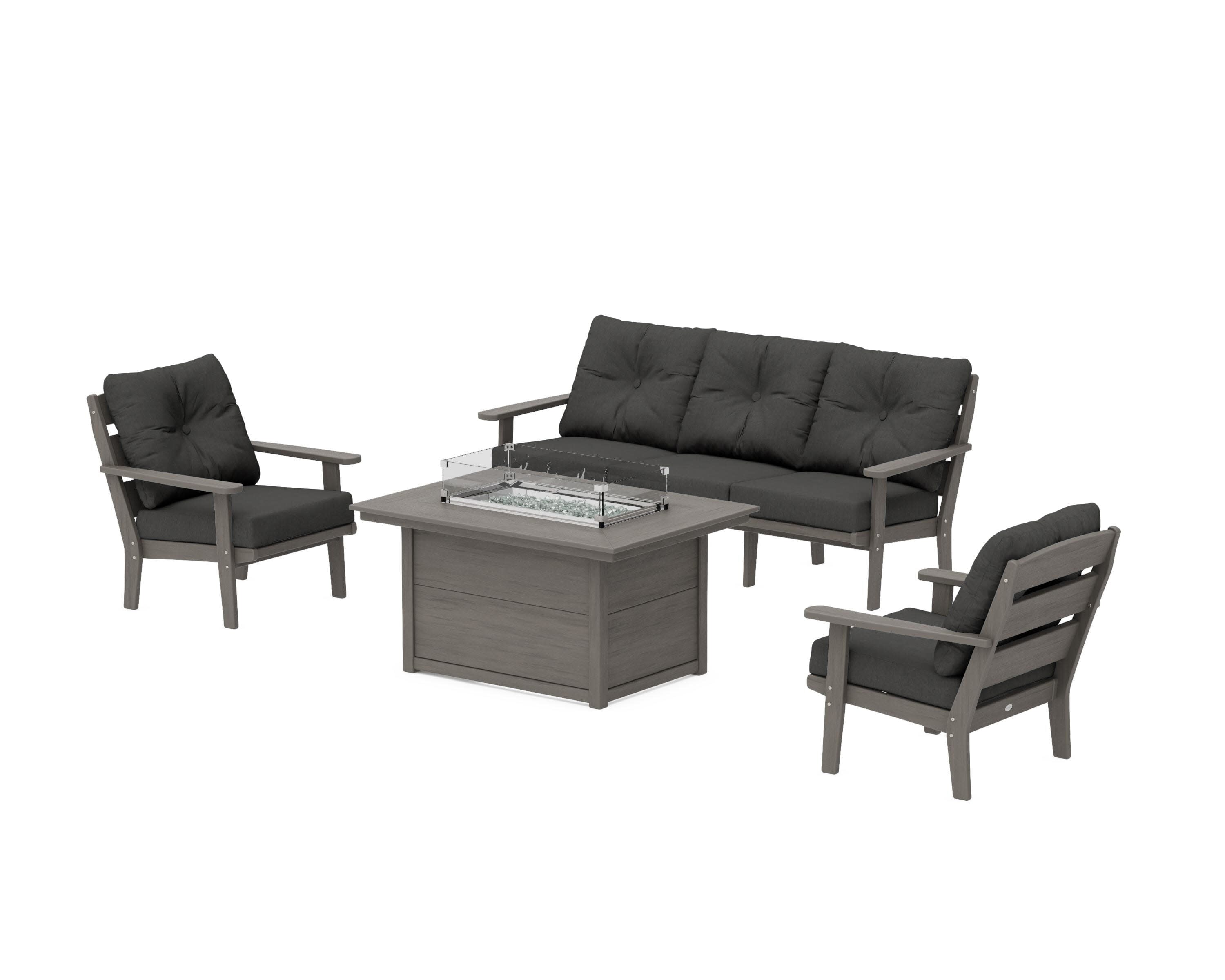 Lakeside Deep Seating Fire Pit Table Set in Driftwood / Spectrum Carbon