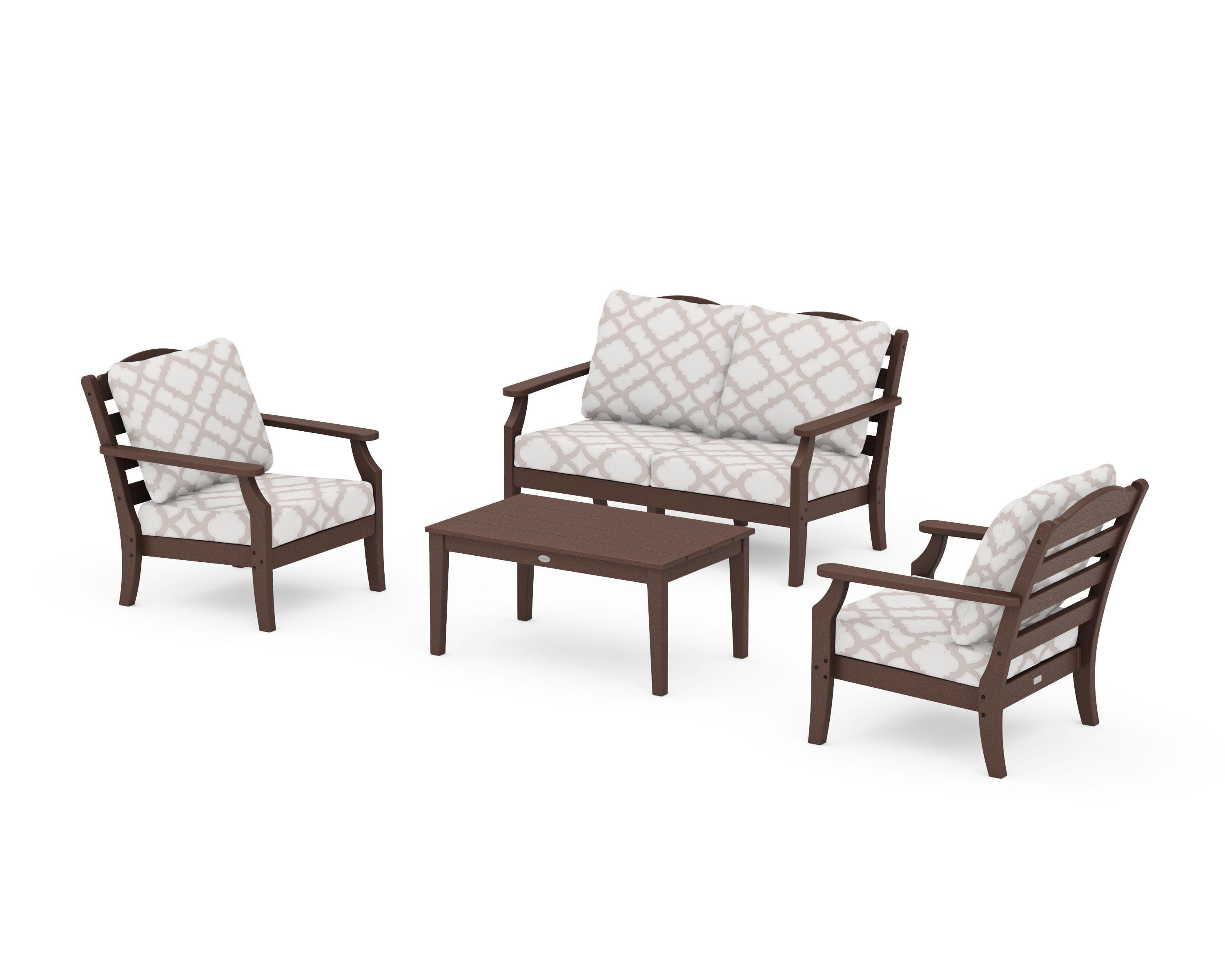 Savannah 4-Piece Deep Seating Set with Loveseat in Mahogany / Trellis Dune Burlap