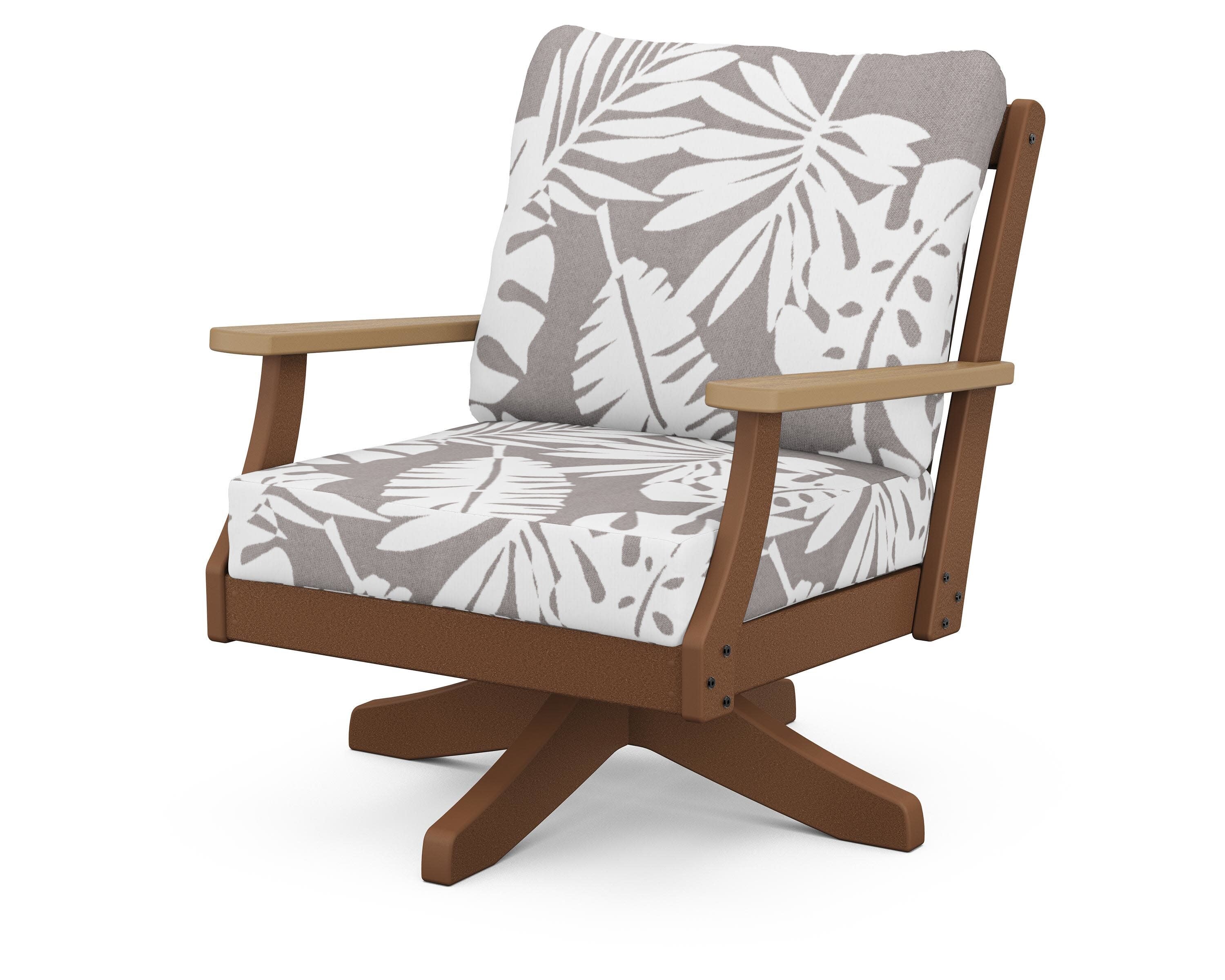 Braxton Deep Seating Swivel Chair in Teak / Natural / Leaf Grey Mist