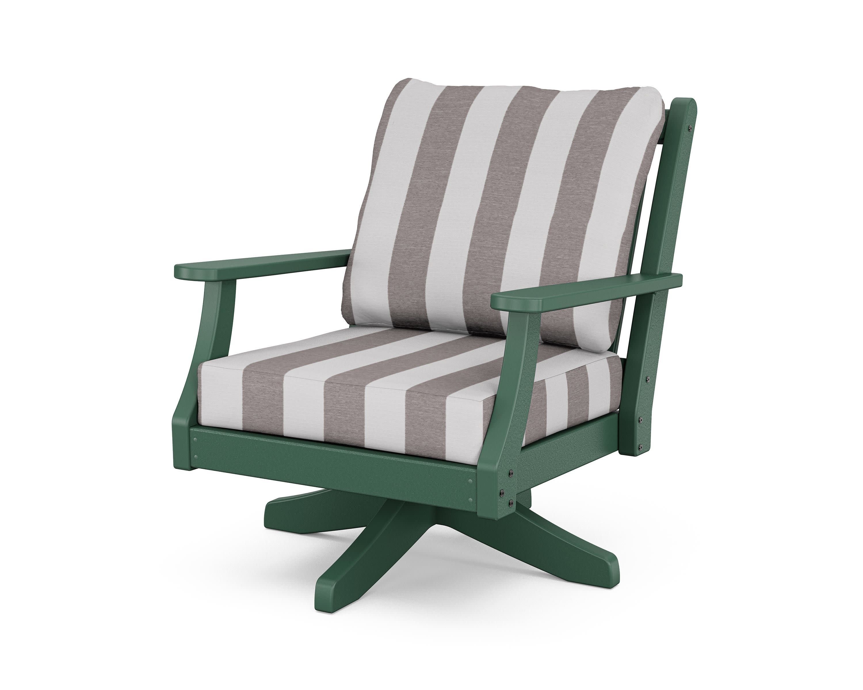 Wovendale Deep Seating Swivel Chair in Green / Cabana Stripe Grey Mist