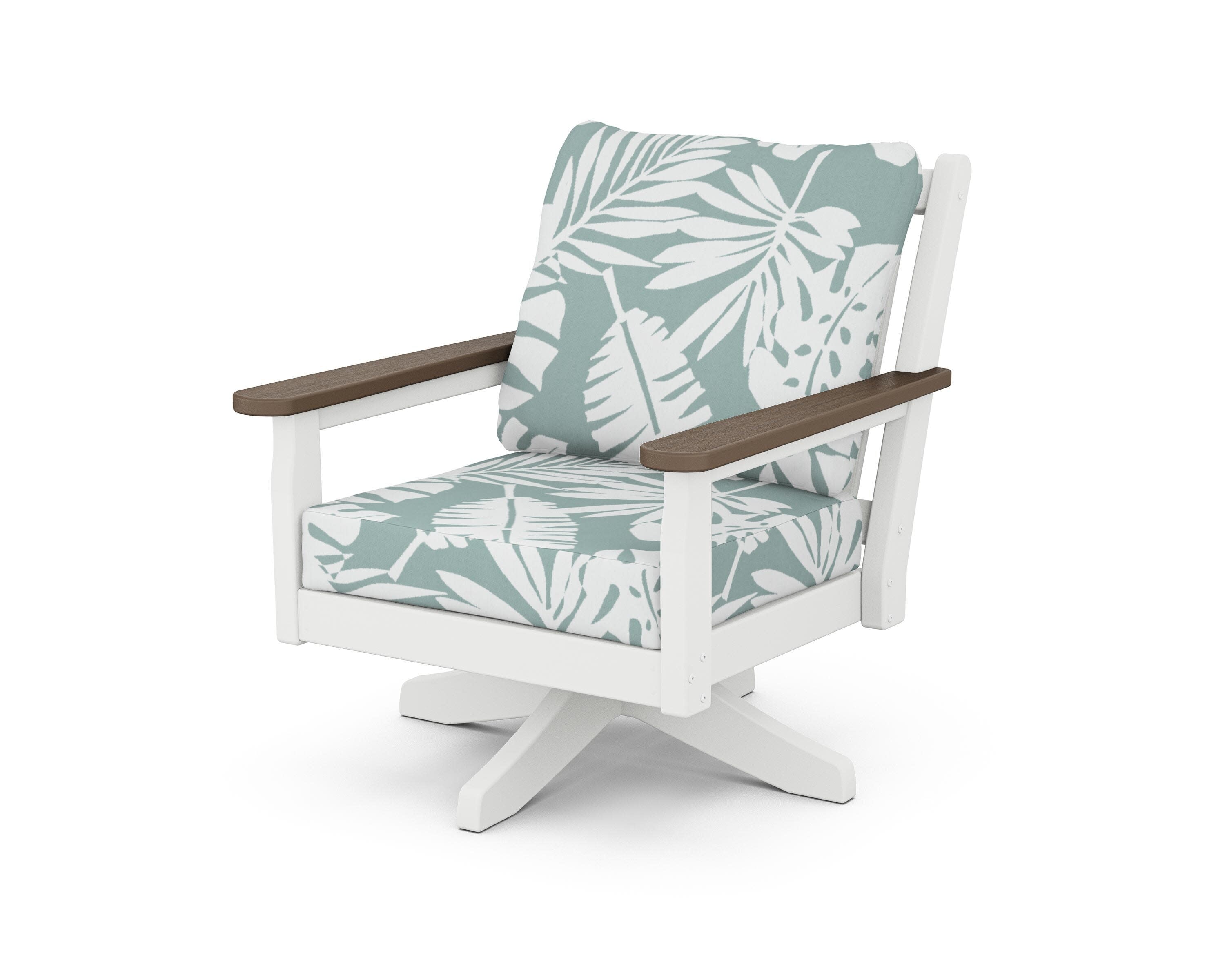 Chippendale Deep Seating Swivel Chair in White / Kona / Leaf Glacier Spa