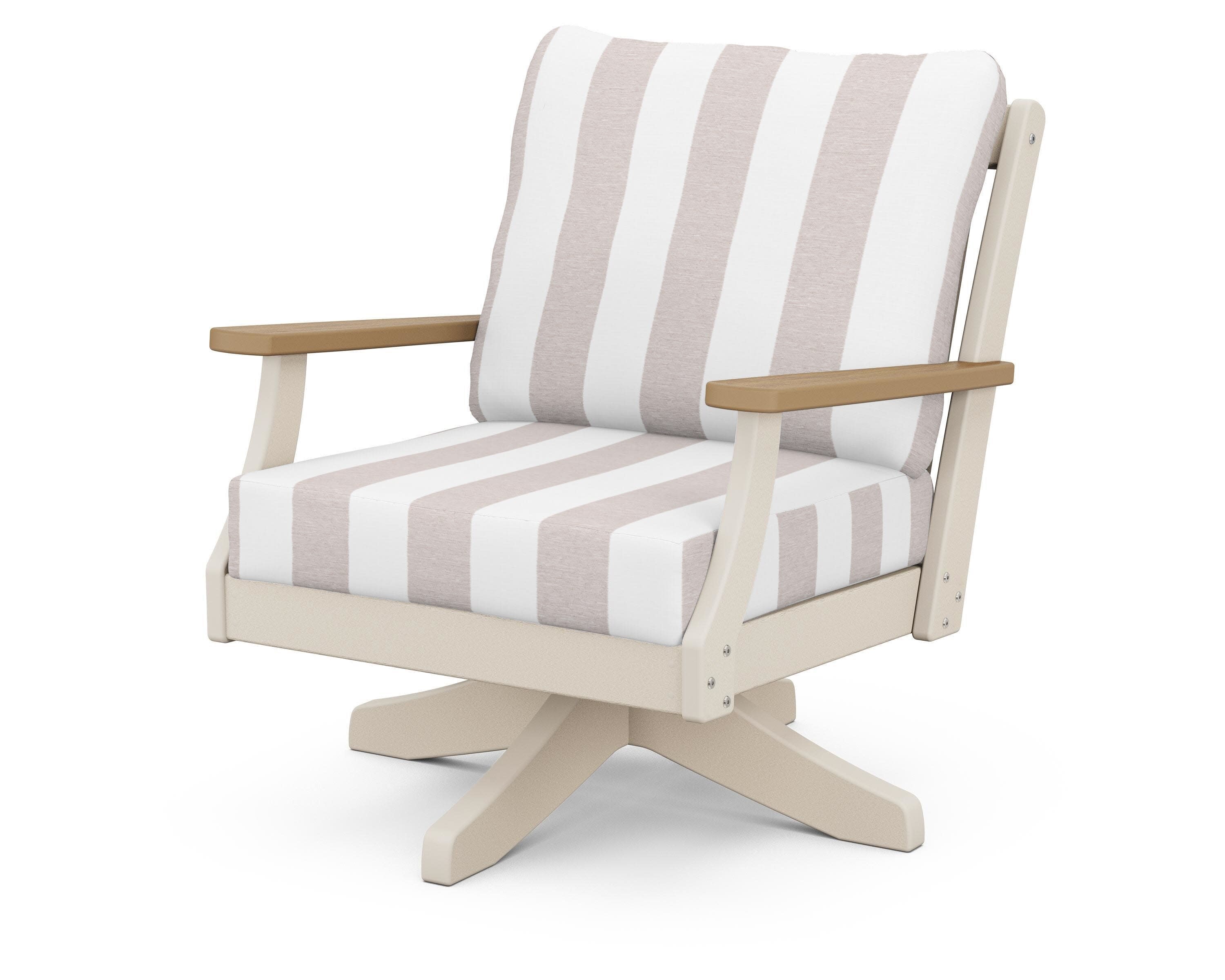 Braxton Deep Seating Swivel Chair in Sand / Natural / Cabana Stripe Dune Burlap