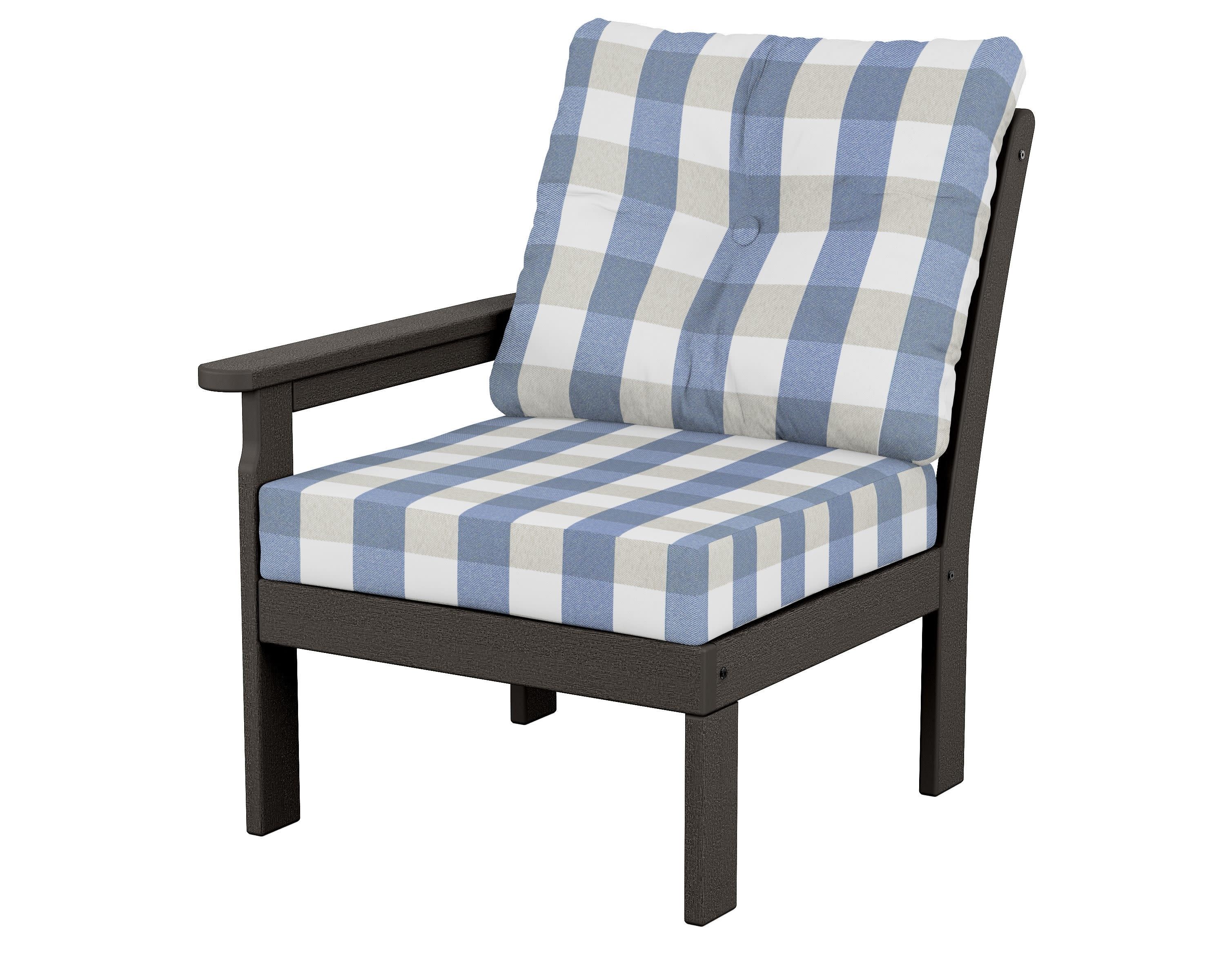 Vineyard Modular Left Arm Chair in Vintage Coffee / Buffalo Plaid Sky Blue
