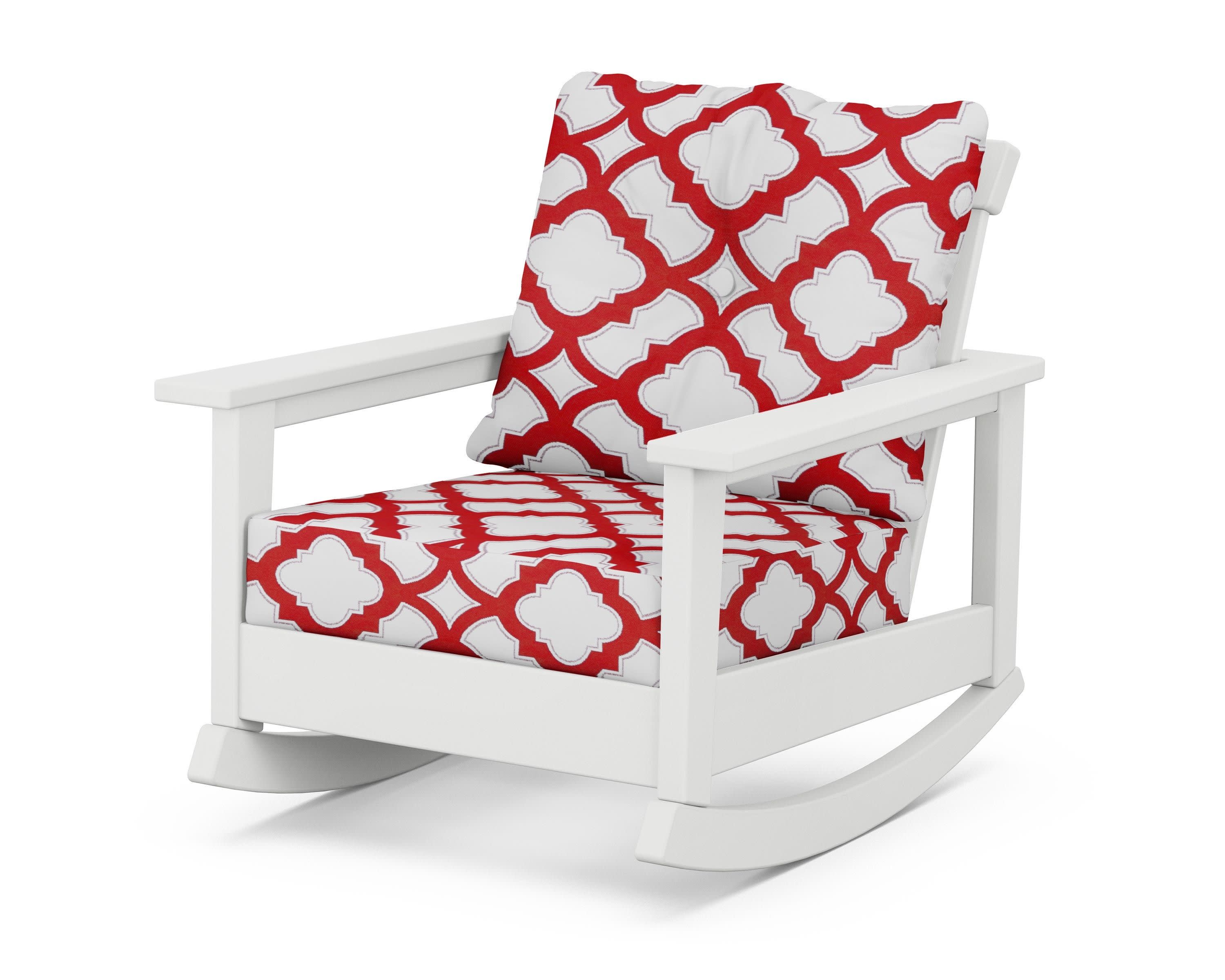 Prescott Deep Seating Rocking Chair in White / Trellis Crimson