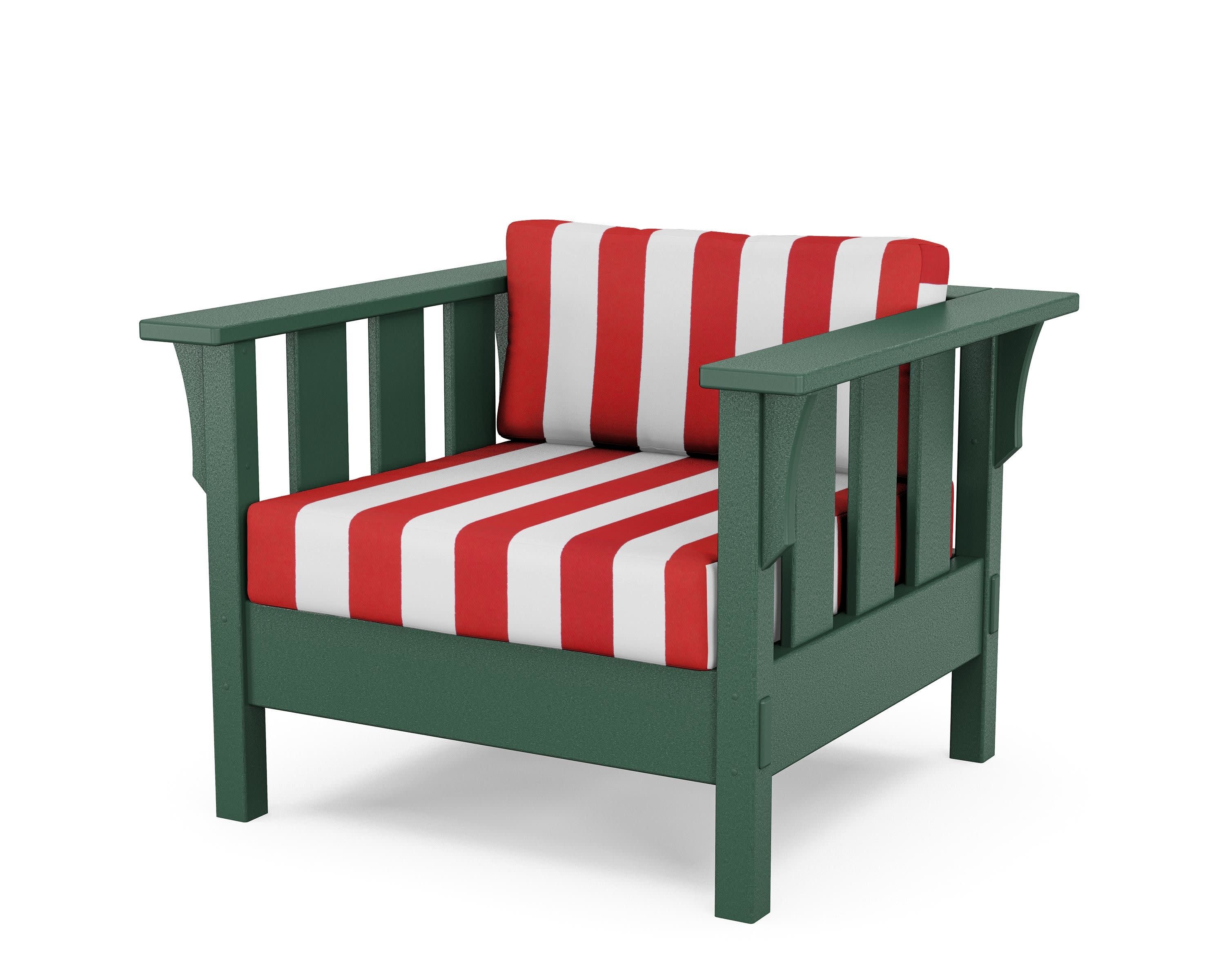 Acadia Deep Seating Chair in Green / Cabana Stripe Crimson