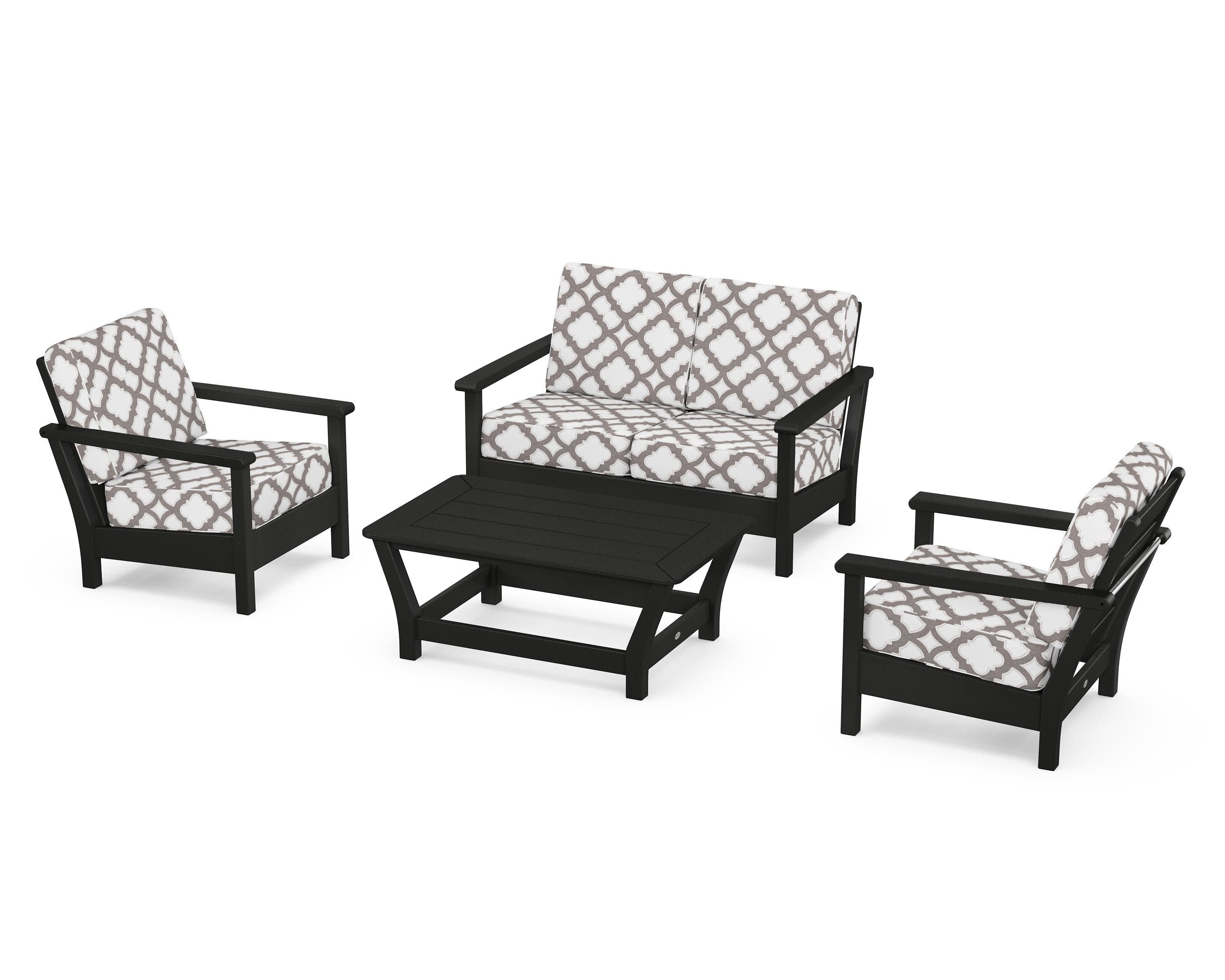 Harbour 4-Piece Deep Seating Set in Black / Trellis Grey Mist