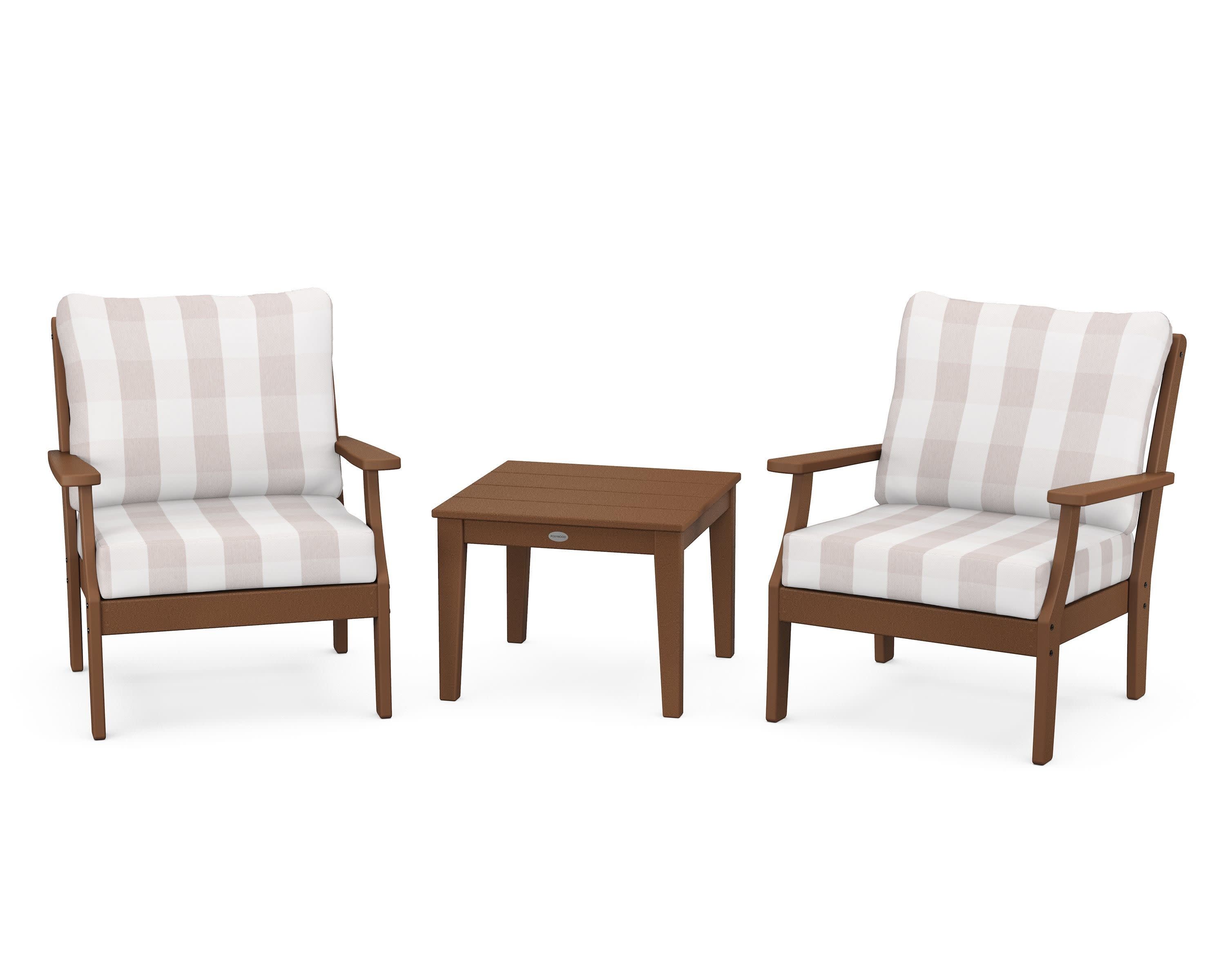 Braxton 3-Piece Deep Seating Set in Teak / Buffalo Plaid Dune Burlap