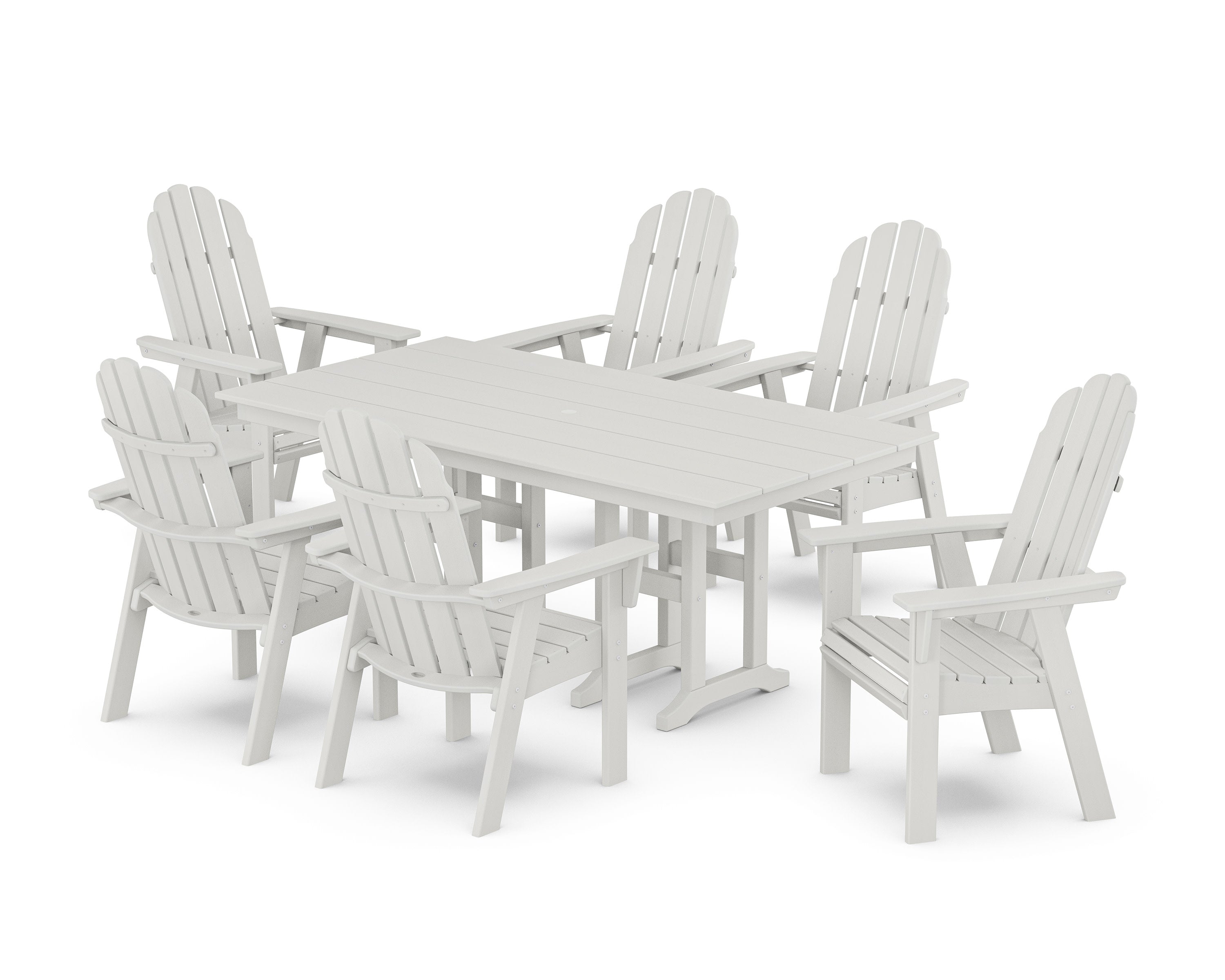 Vineyard Curveback Adirondack Chair 7-Piece Farmhouse Dining Set in Vintage White