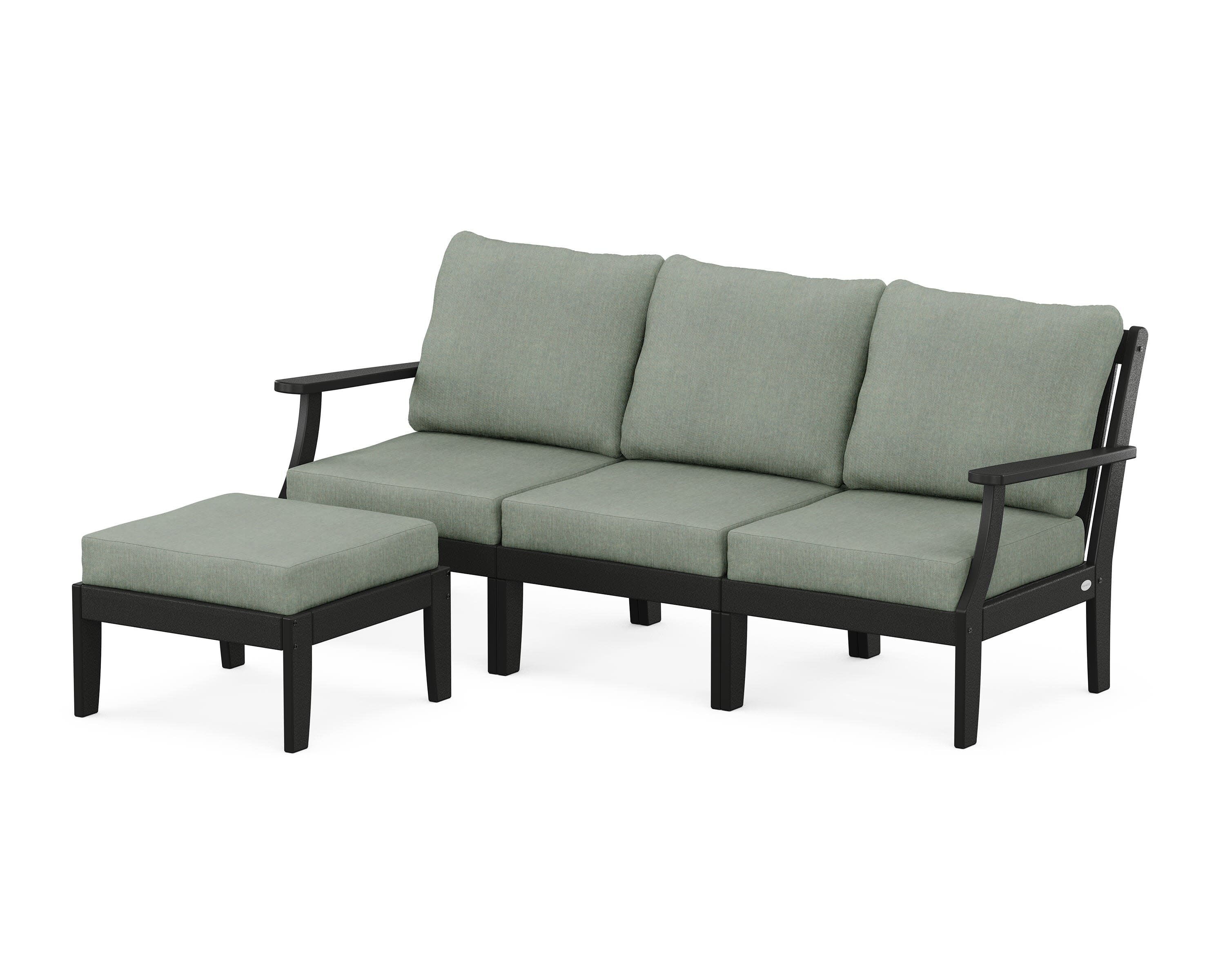Braxton Modular 4-Piece Deep Seating Set with Ottoman in Black / Cast Sage