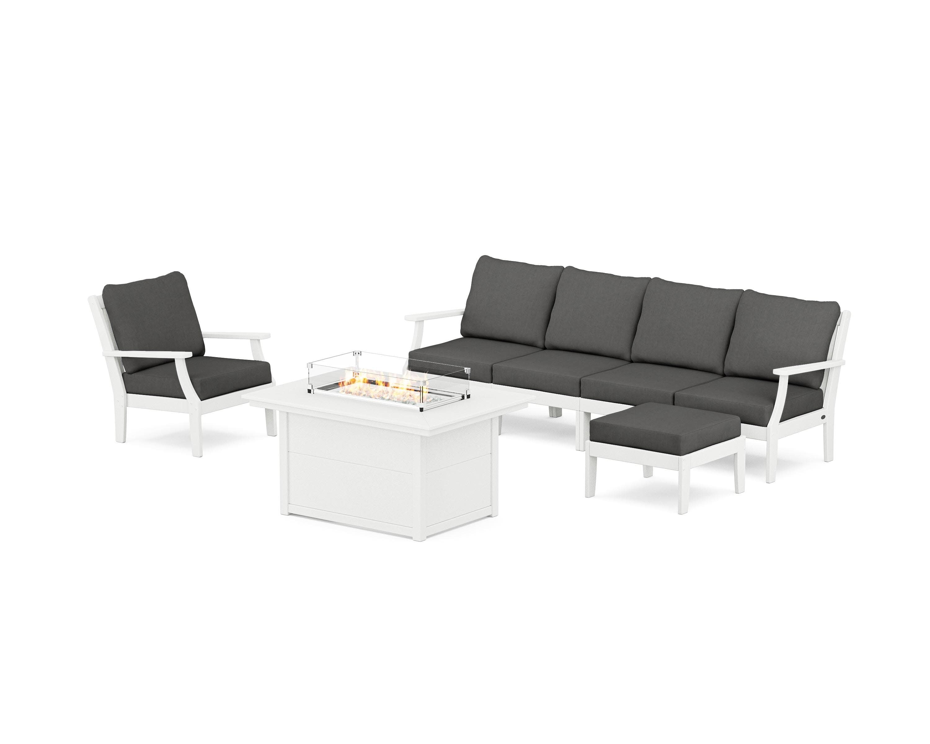 Braxton Sectional Lounge and Fire Pit Set in White / Spectrum Carbon