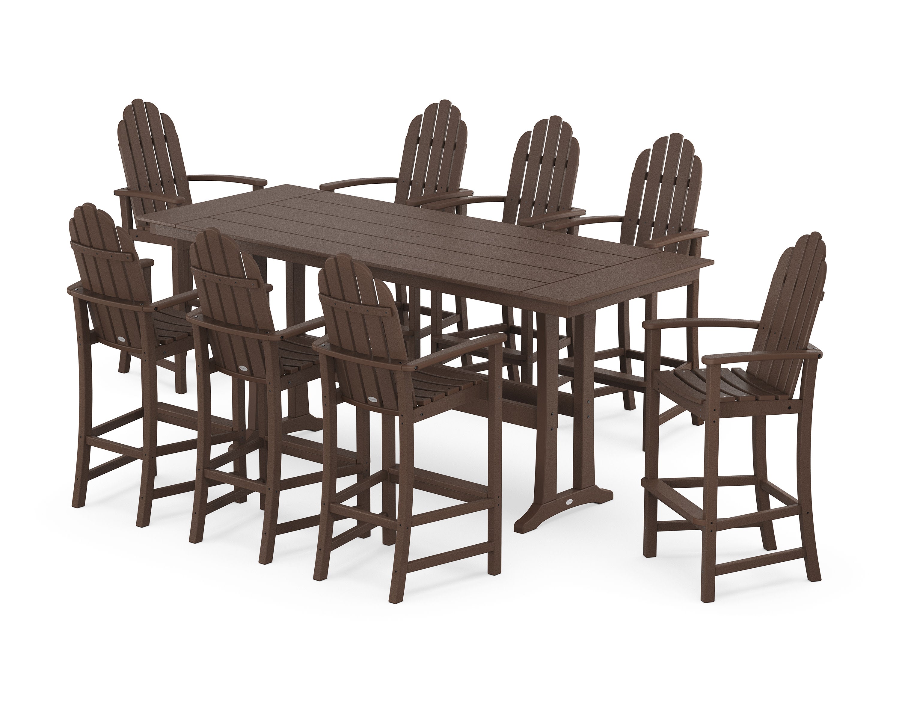 Classic Adirondack 9-Piece Farmhouse Bar Set with Trestle Legs in Mahogany