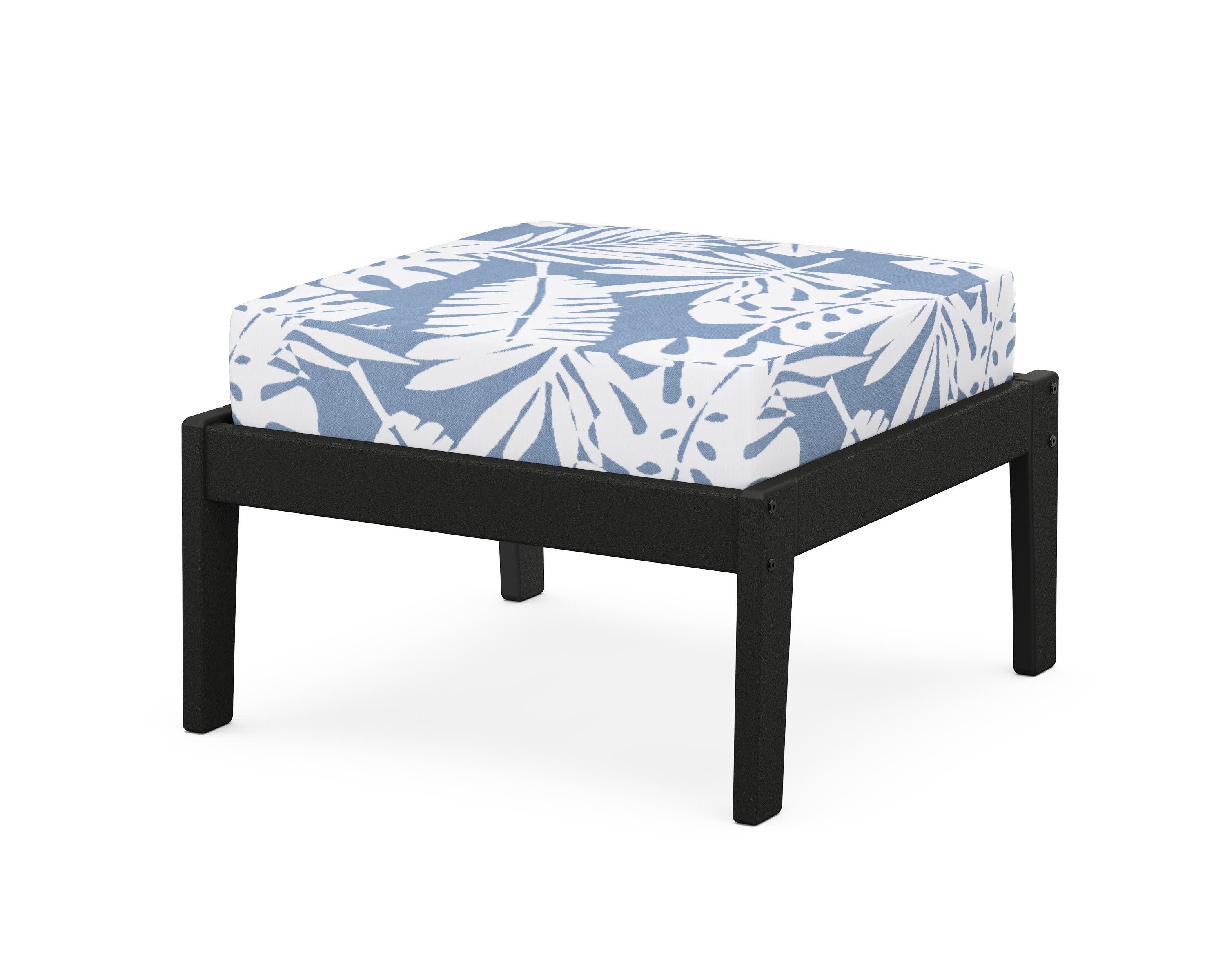 Deep Seating Ottoman in Black / Leaf Sky Blue