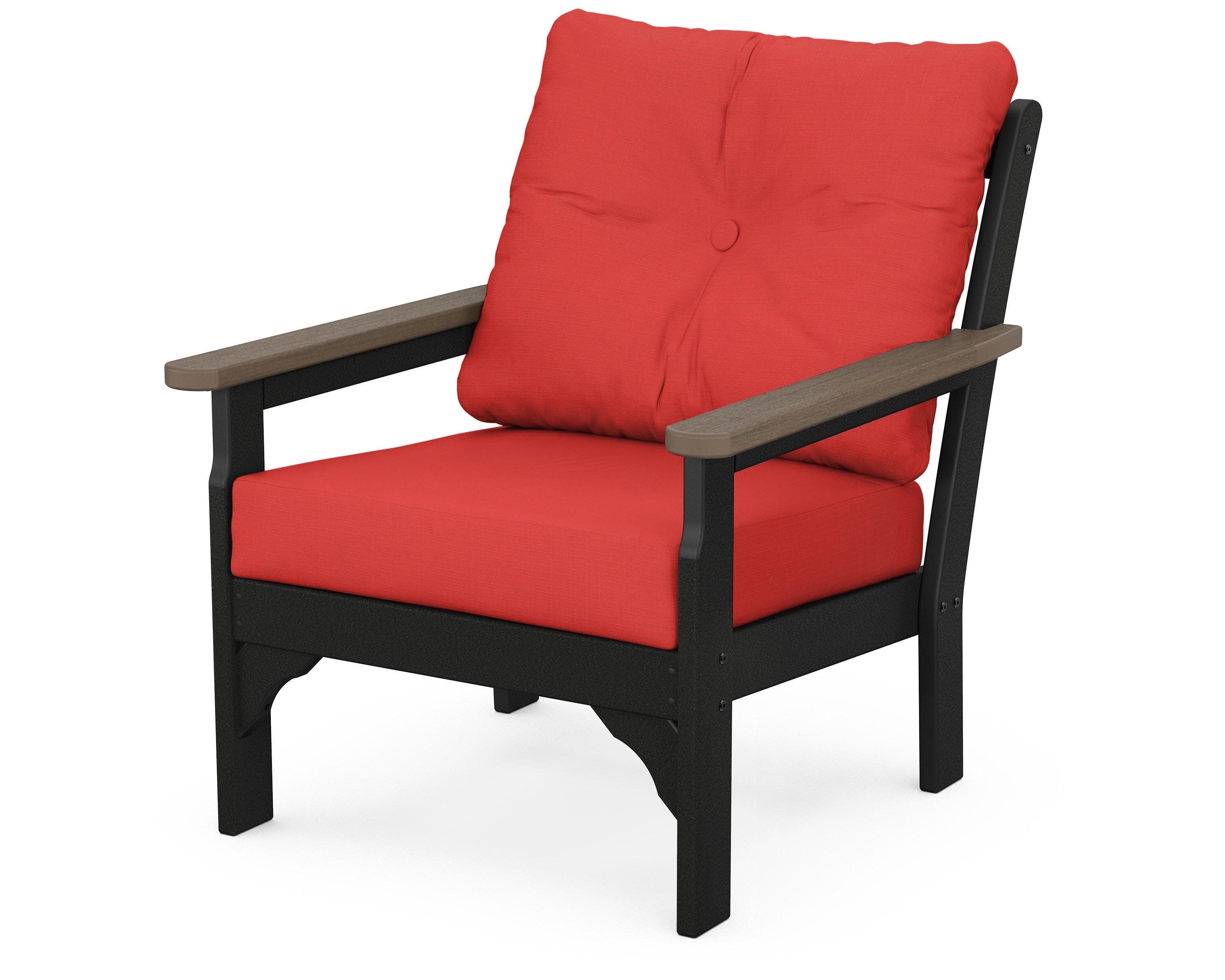 Vineyard Deep Seating Chair in Black / Kona / Crimson Linen
