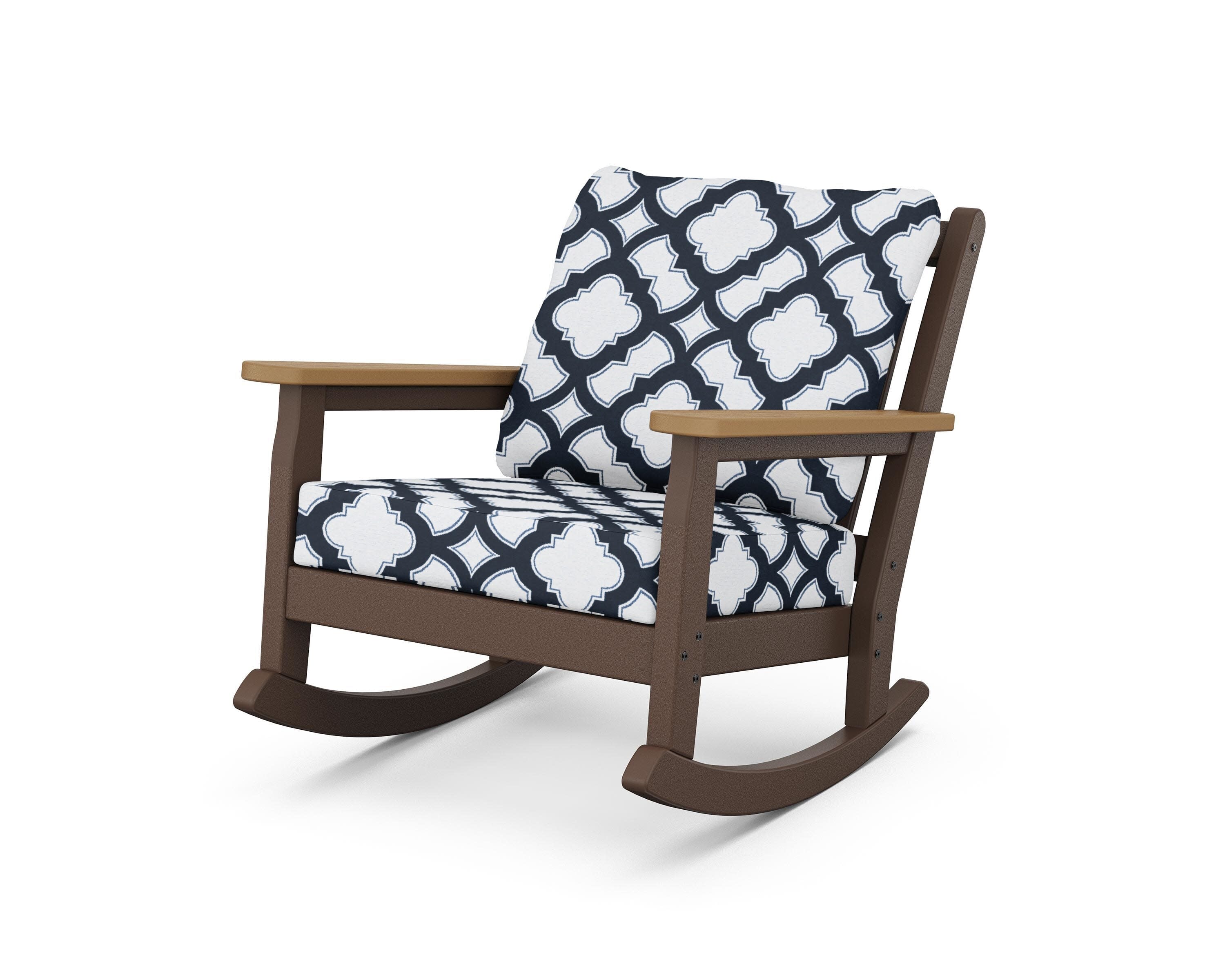 Chippendale Deep Seating Rocking Chair in Mahogany / Natural / Trellis Marine Indigo