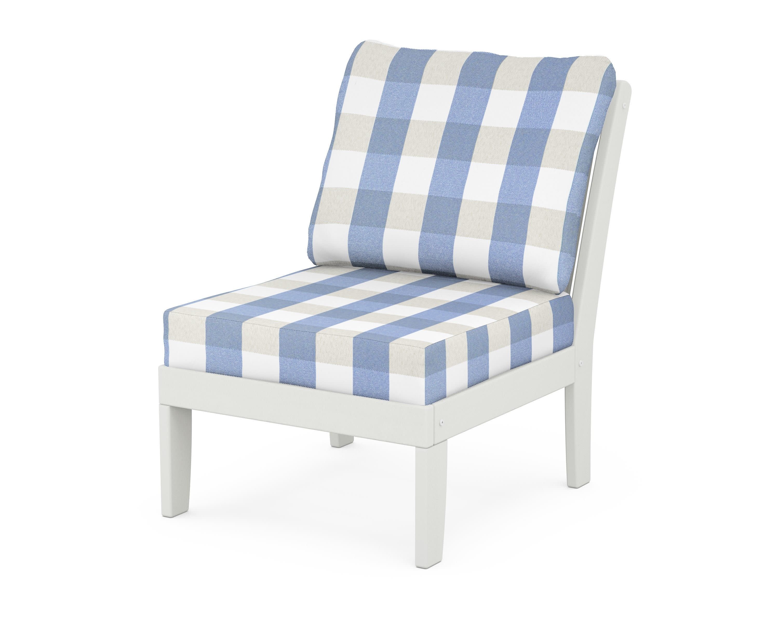 Braxton Modular Armless Chair in Vintage White / Buffalo Plaid Sky Blue
