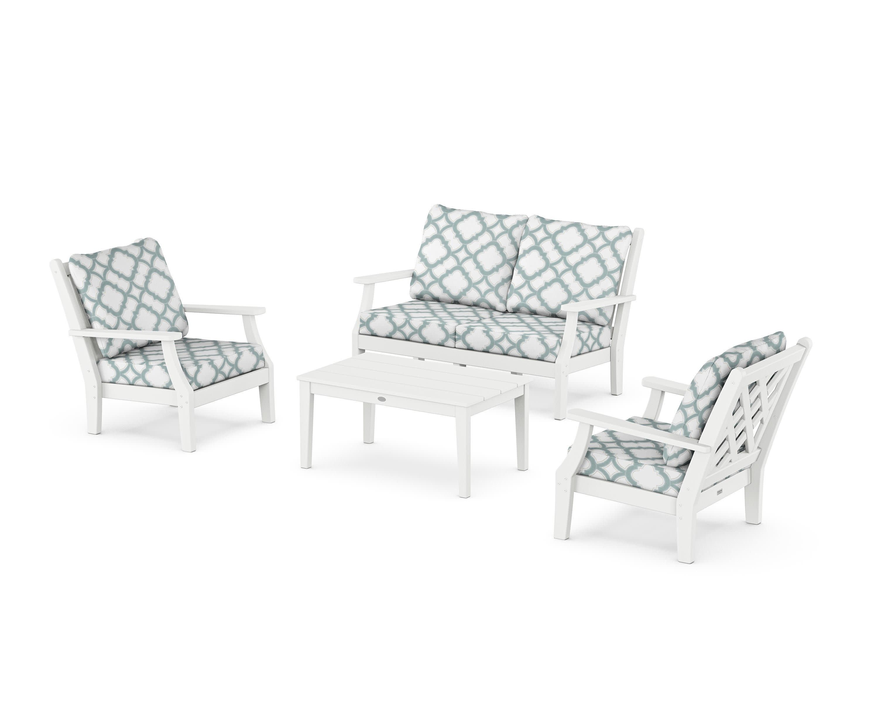 Wovendale 4-Piece Deep Seating Set with Loveseat in White / Trellis Glacier Spa