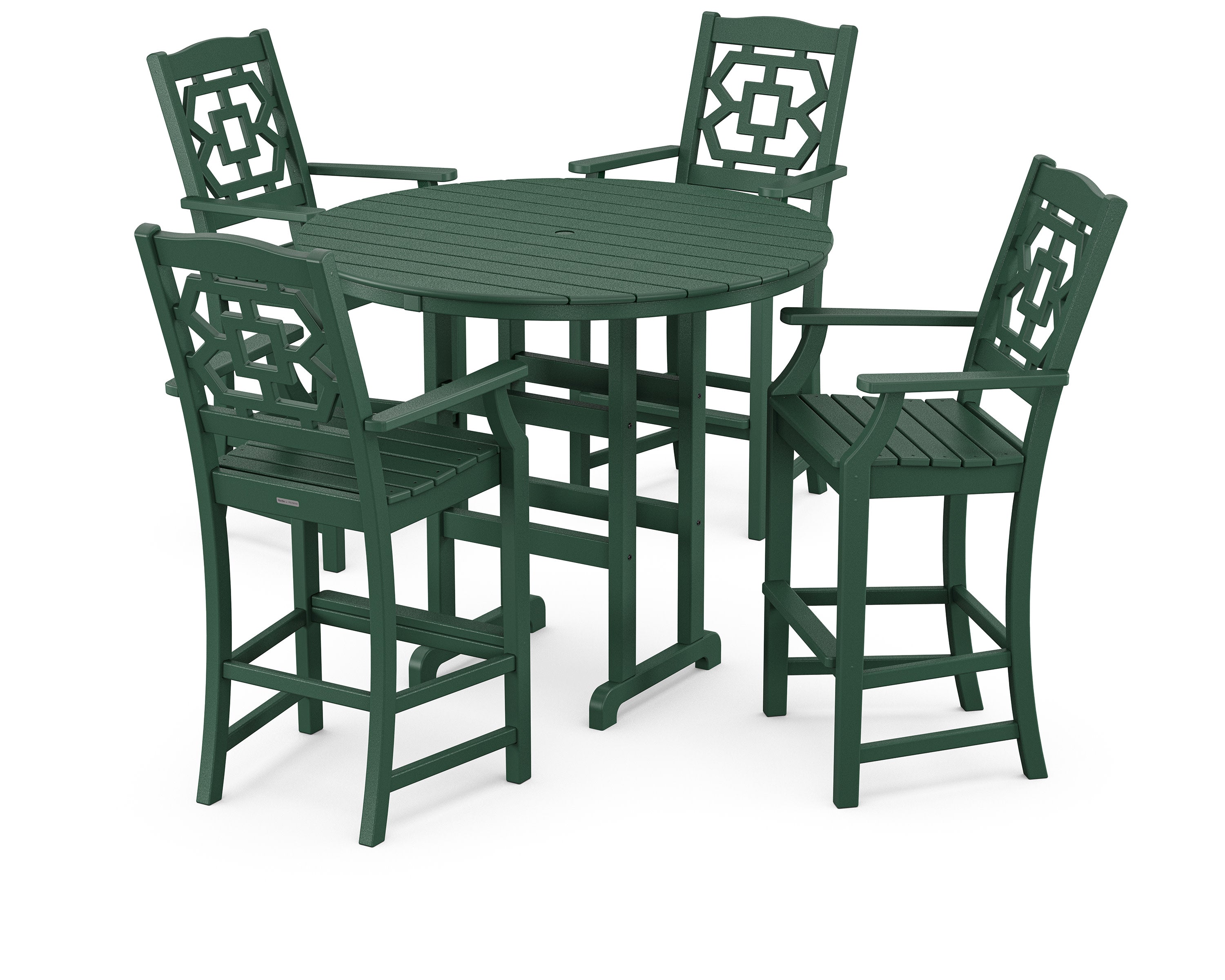 Chinoiserie 5-Piece Round Farmhouse Bar Set in Green