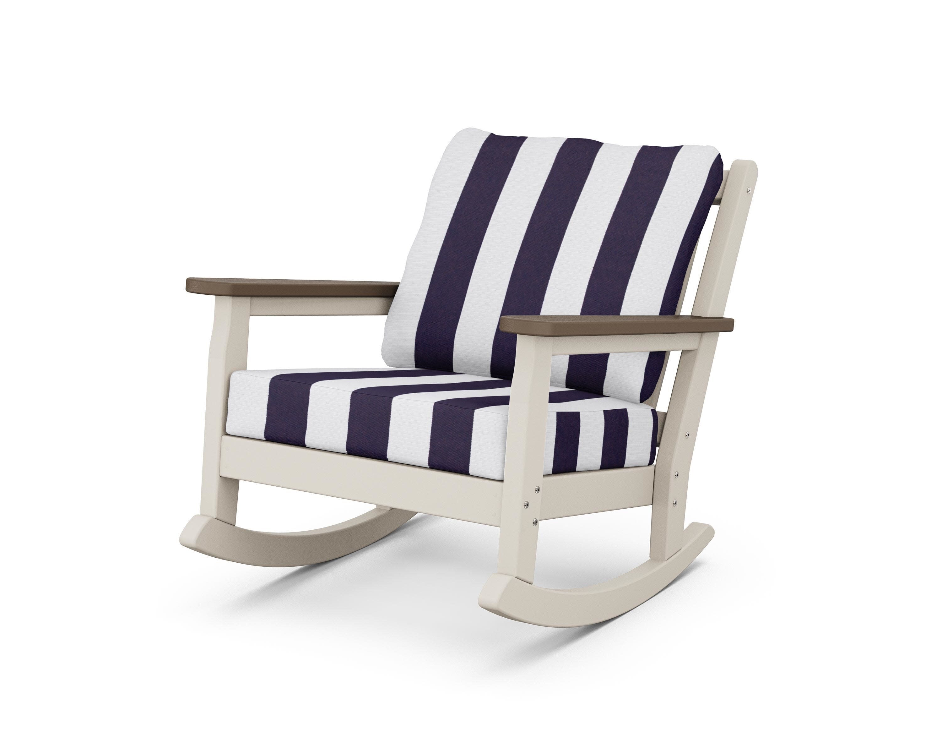 Chippendale Deep Seating Rocking Chair in Sand / Kona / Cabana Stripe Navy
