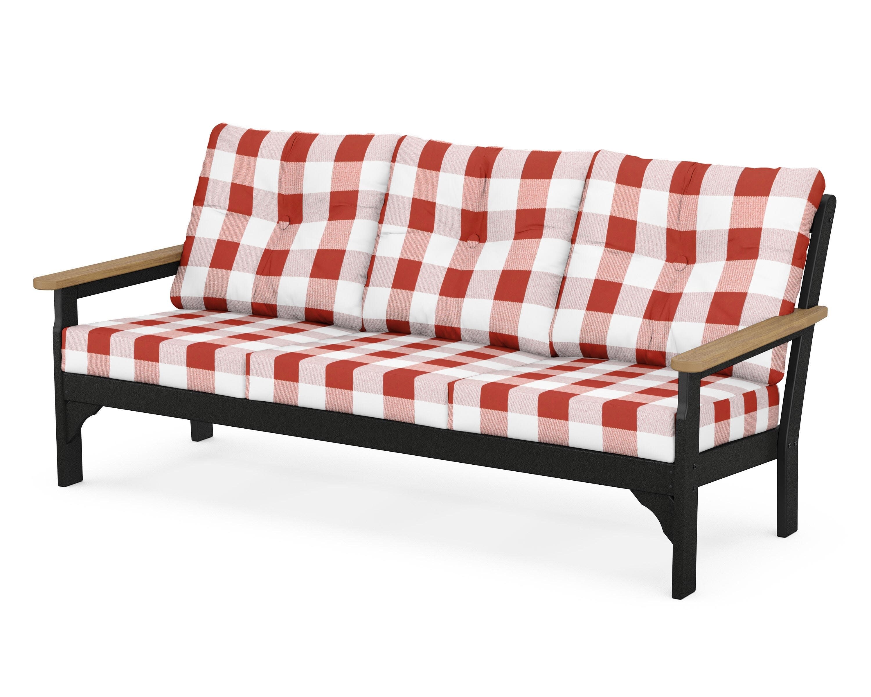 Vineyard Deep Seating Sofa in Black / Natural / Buffalo Plaid Crimson