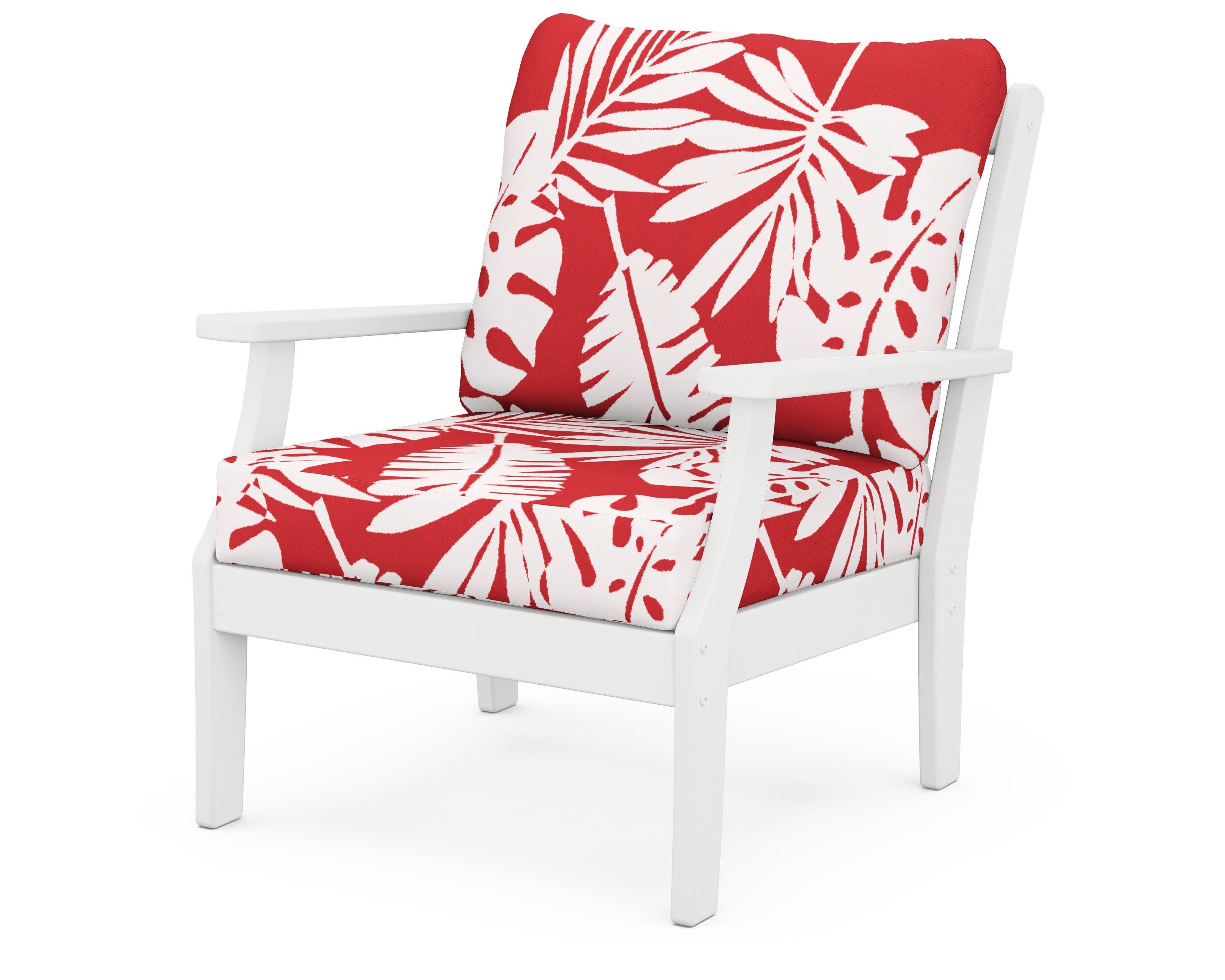 Braxton Deep Seating Chair in White / Leaf Crimson