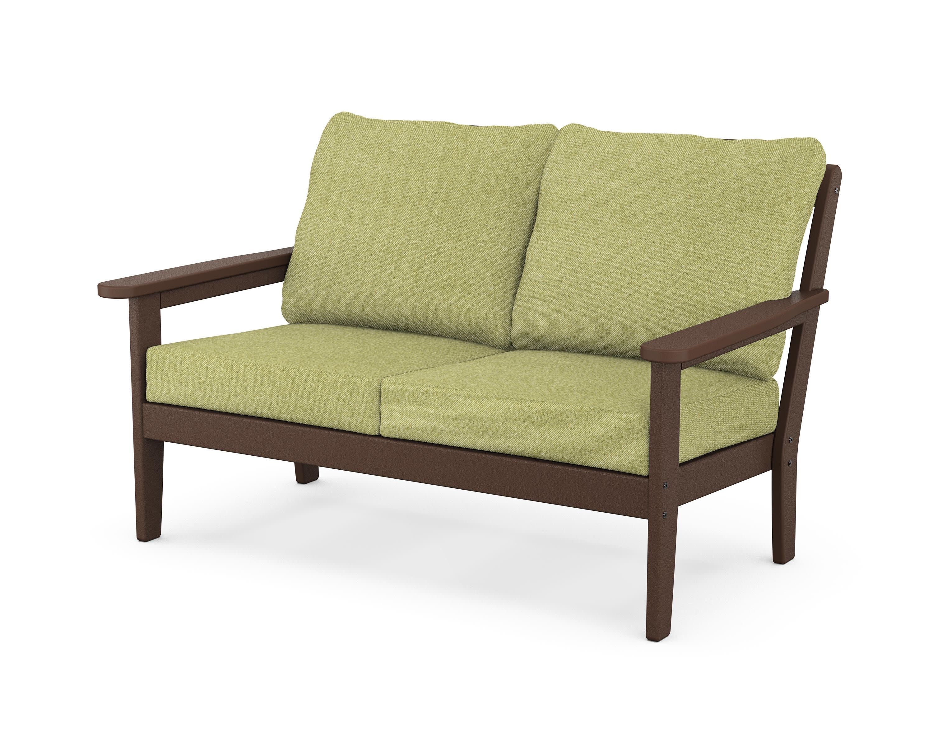 Cottage Deep Seating Loveseat in Mahogany / Chartreuse Boucle