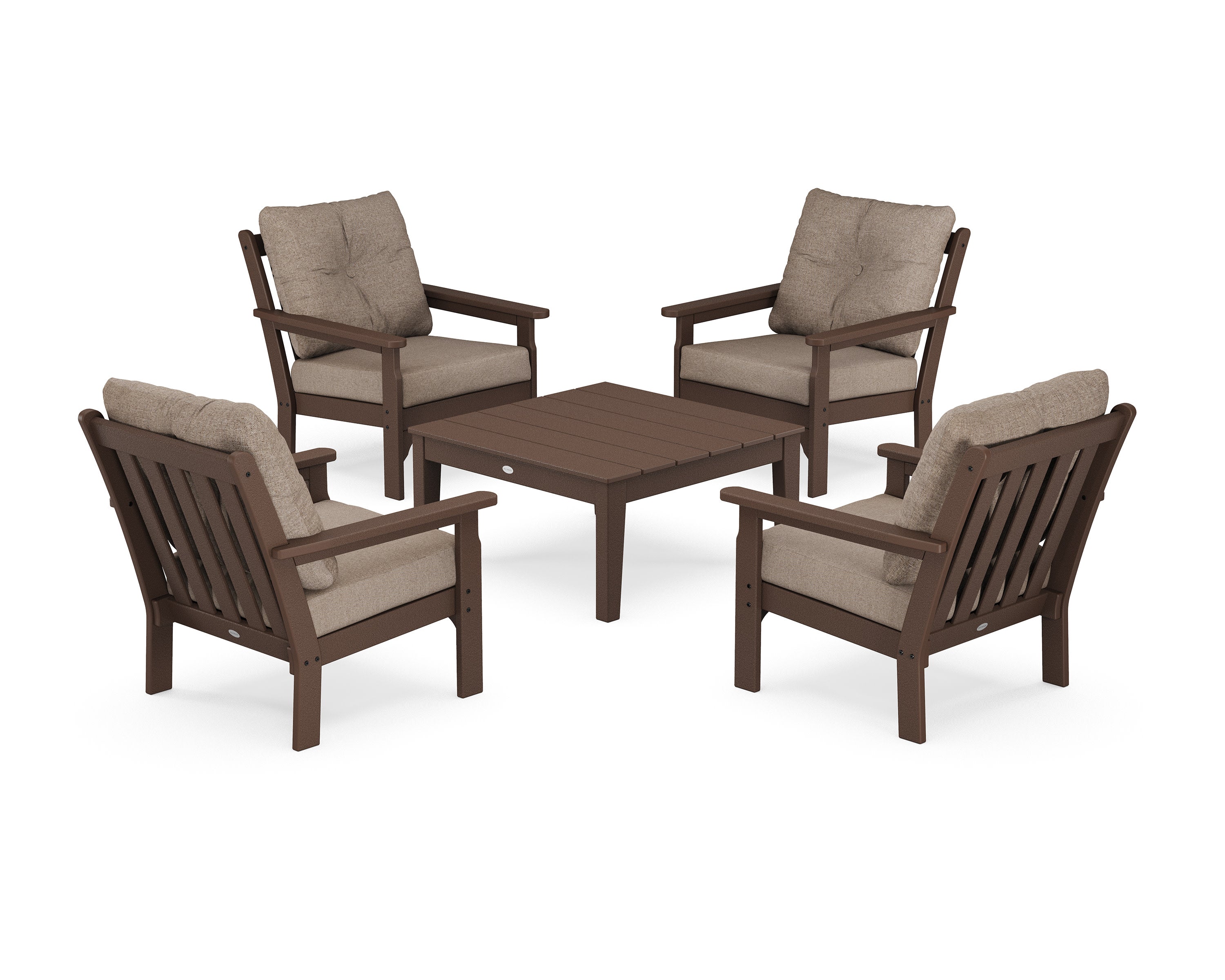 Vineyard 5-Piece Deep Seating Conversation Set in Mahogany / Spiced Burlap