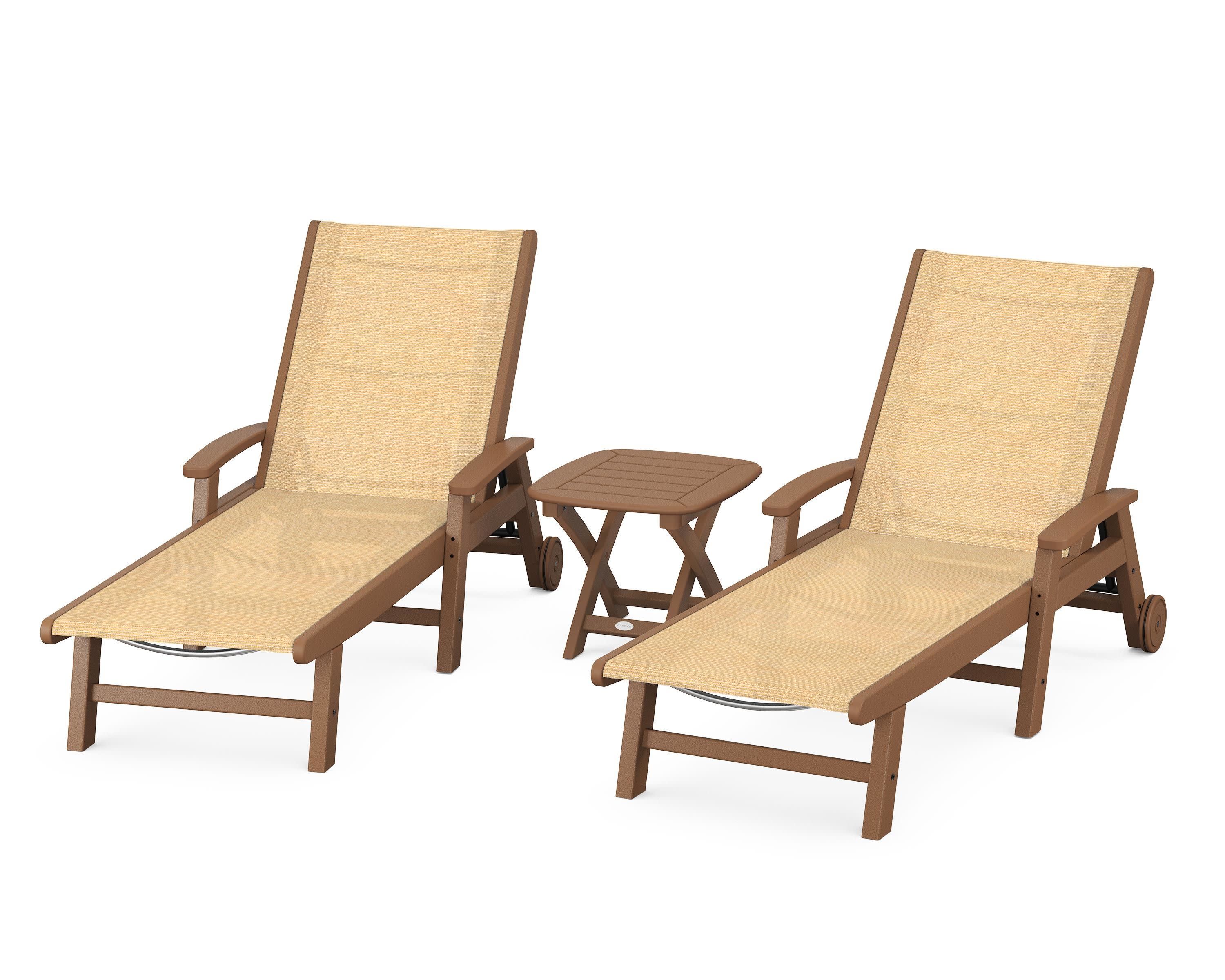 Coastal 3-Piece Wheeled Chaise Set in Teak / Dupioni Apricot Sling