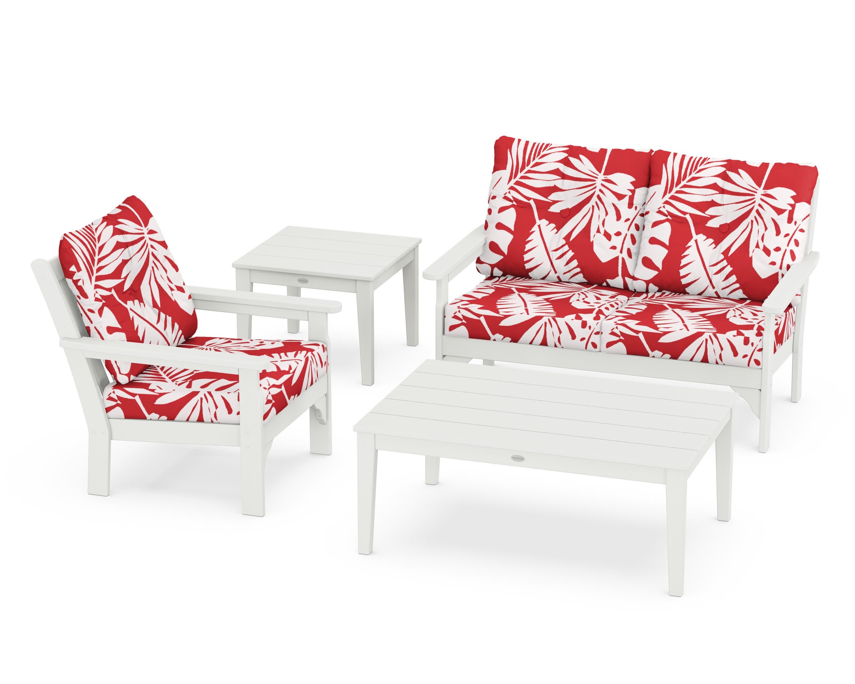 Vineyard 4-Piece Deep Seating Set in Vintage White / Leaf Crimson