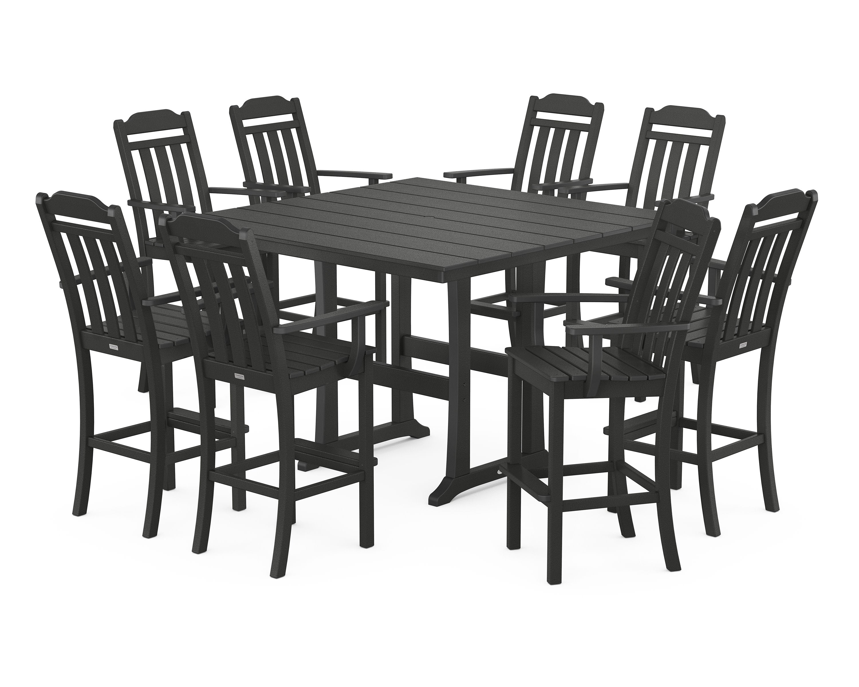 Cottage 9-Piece Farmhouse Bar Set with Trestle Legs in Black