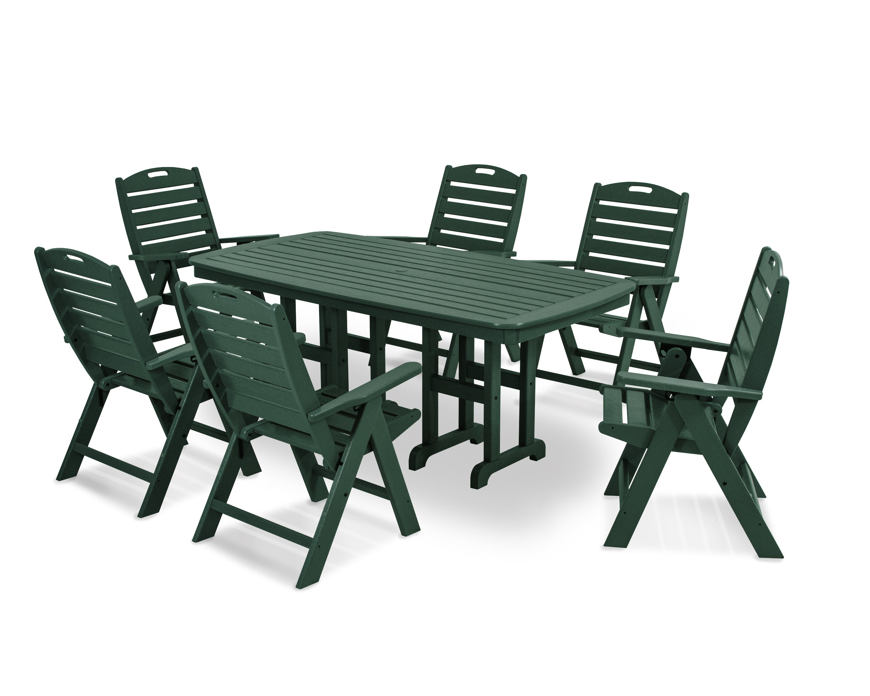 Nautical Folding Highback Chair 7-Piece Dining Set in Green