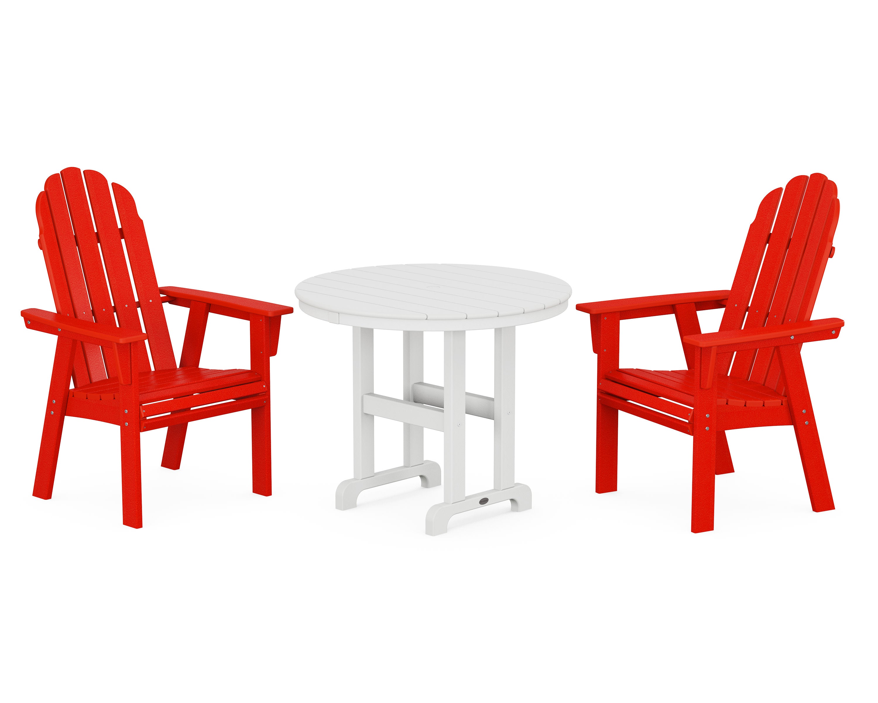 Vineyard Adirondack 3-Piece Round Dining Set in Sunset Red / White