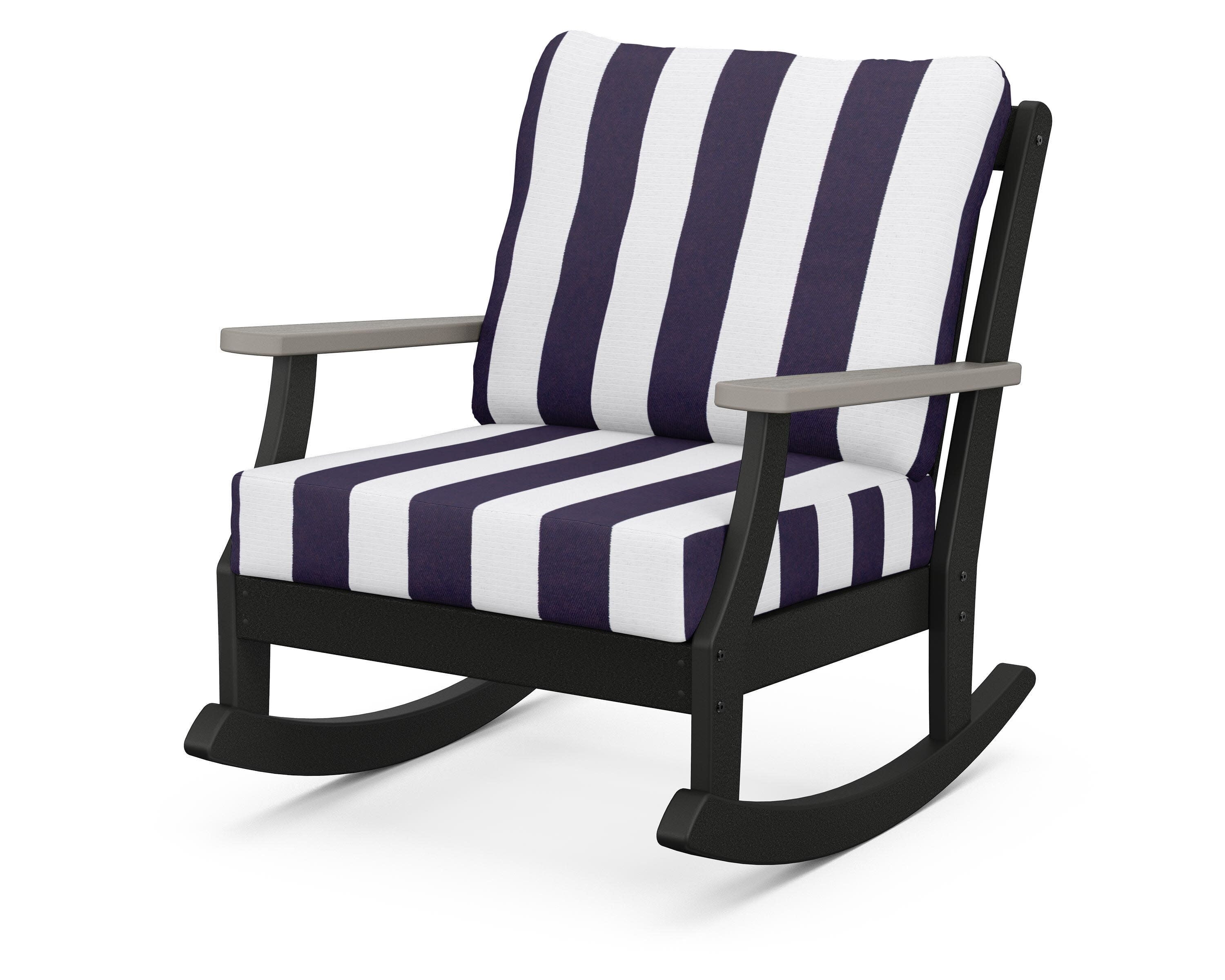 Braxton Deep Seating Rocking Chair in Black / Driftwood / Cabana Stripe Navy