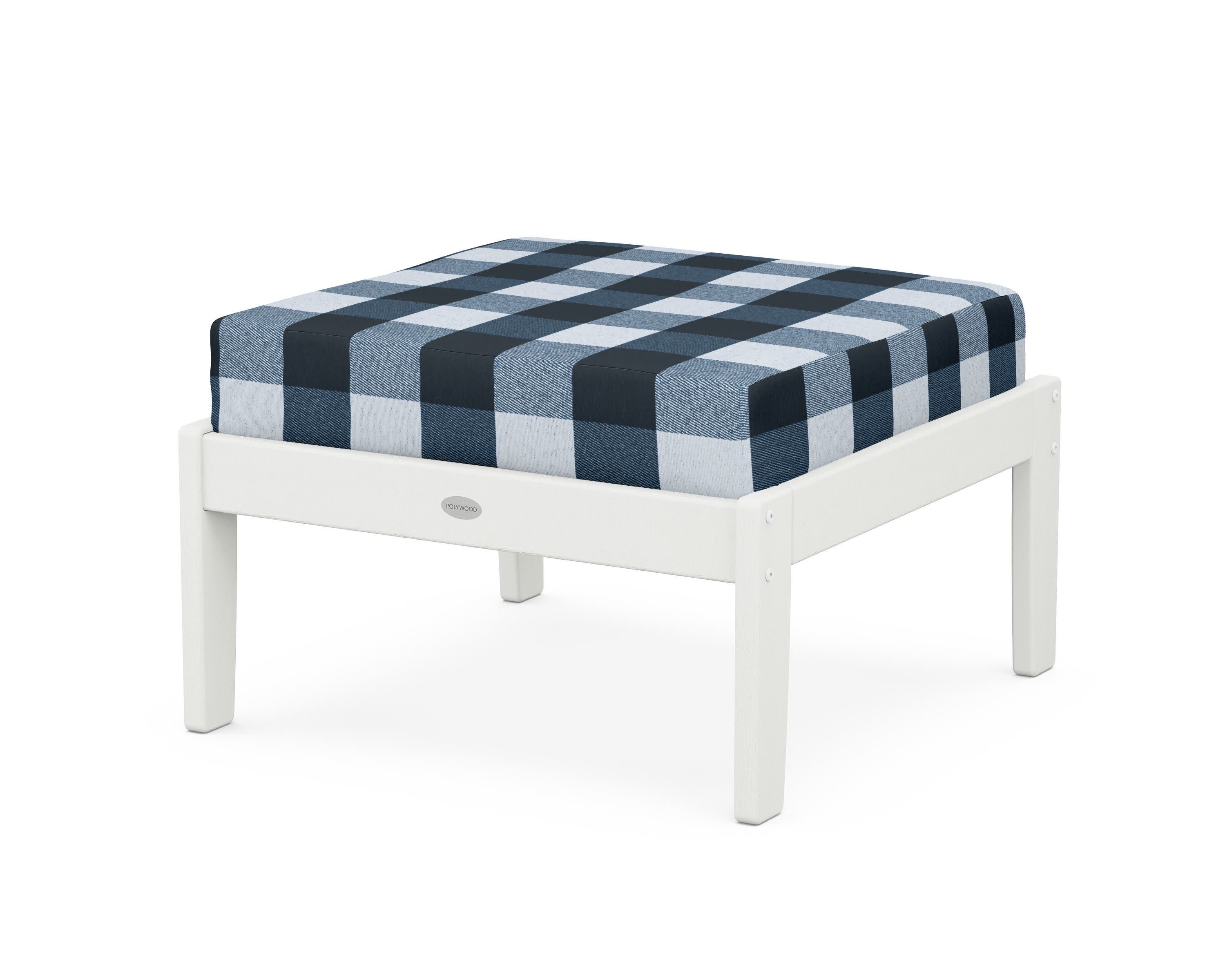Braxton Deep Seating Ottoman in Vintage White / Buffalo Plaid Marine Indigo
