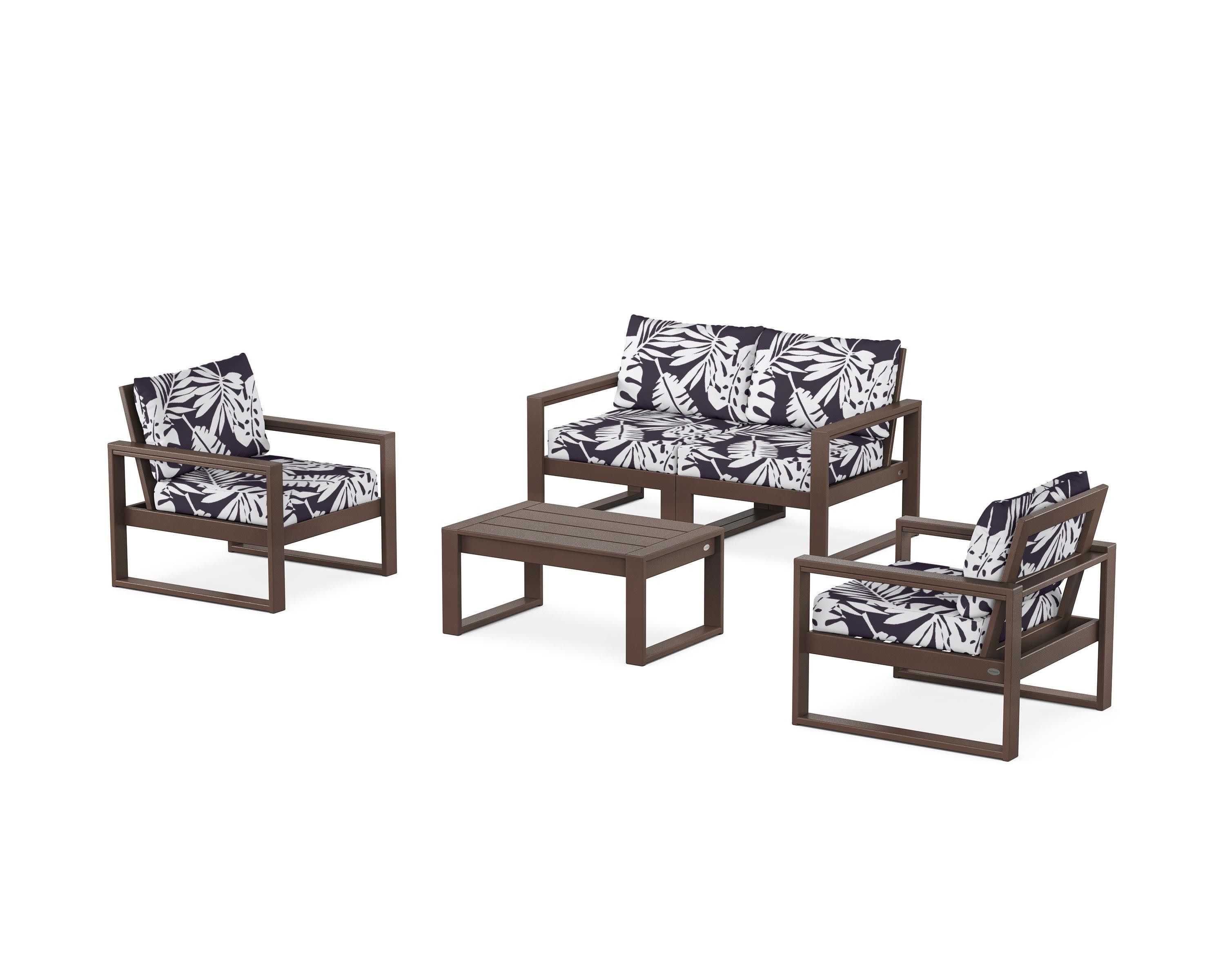 EDGE Sectional 4-Piece Deep Seating Set with Loveseat in Mahogany / Leaf Navy