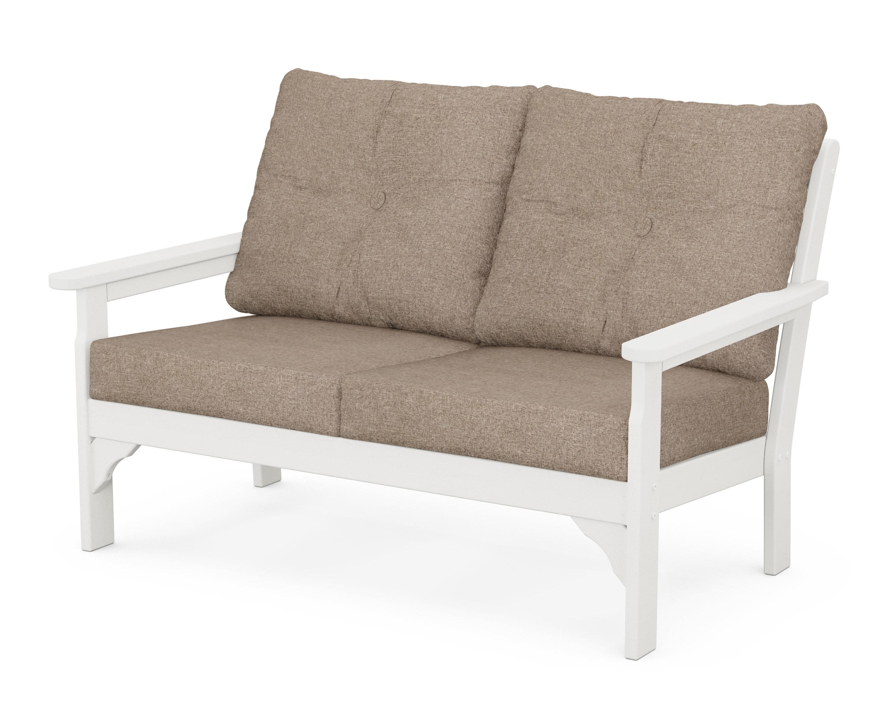 Vineyard Deep Seating Loveseat in Vintage White / Spiced Burlap