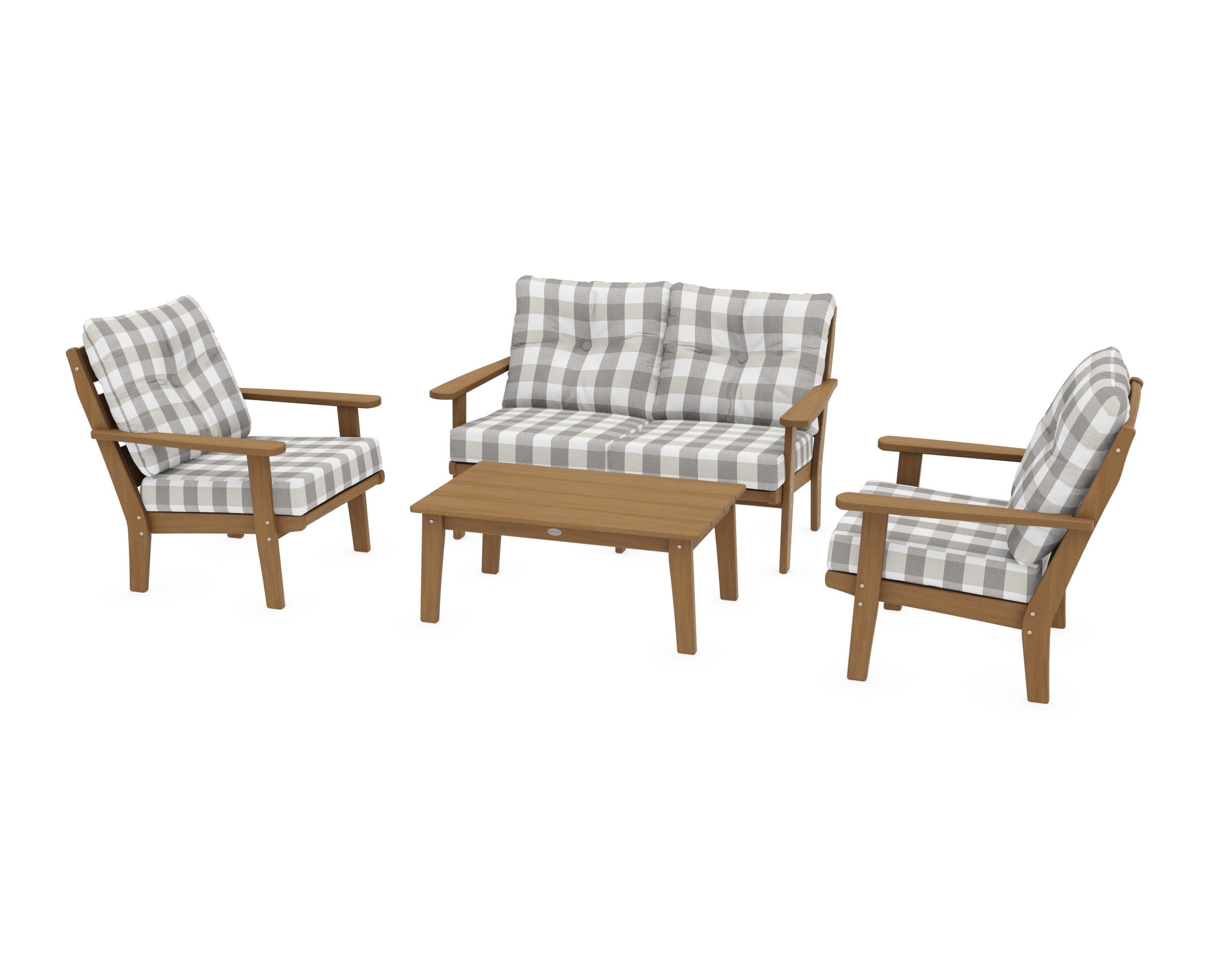 Lakeside 4-Piece Deep Seating Set in Natural / Buffalo Plaid Grey Mist