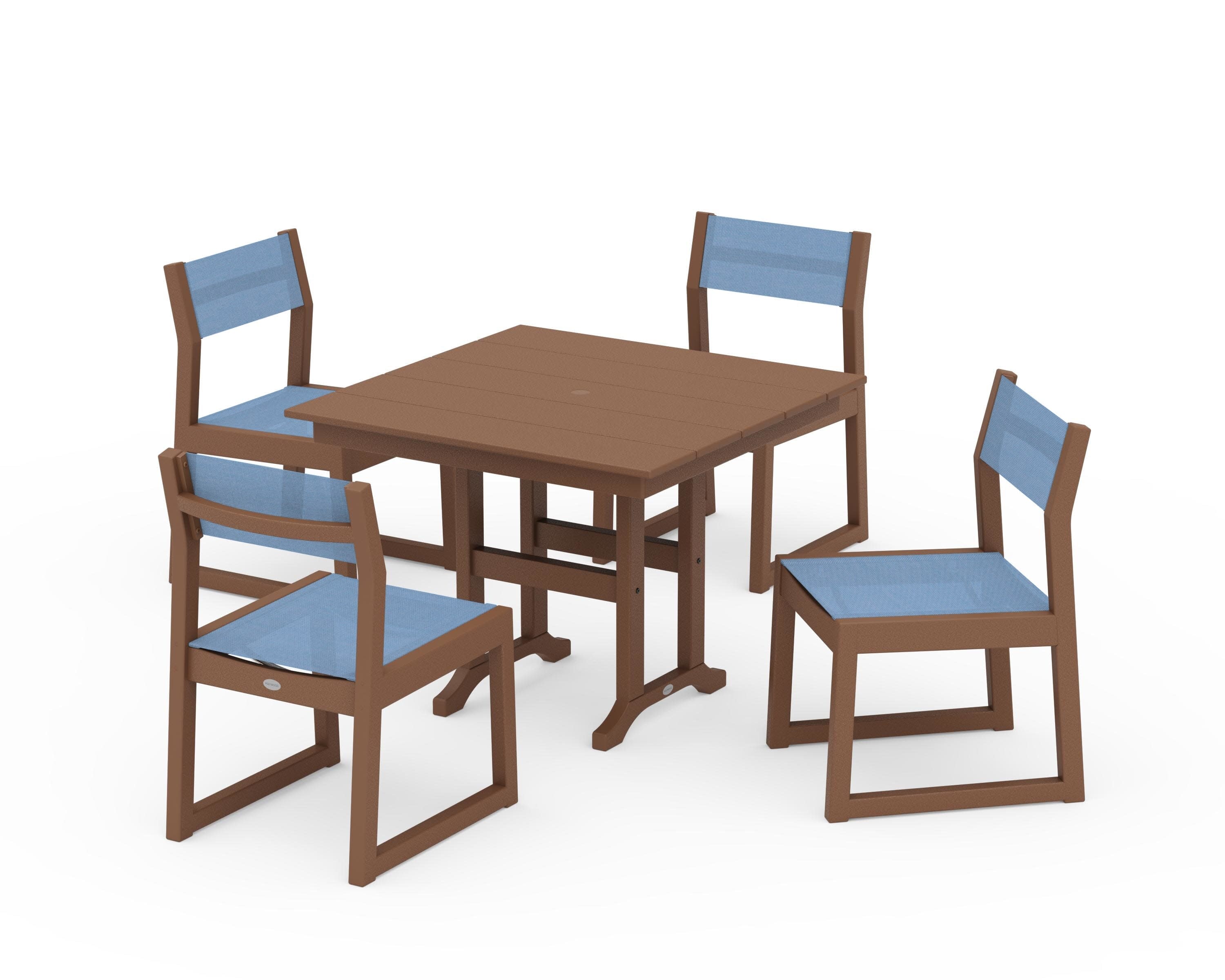 EDGE Sling Side Chair 5-Piece Farmhouse Dining Set in Teak / Poolside Sling